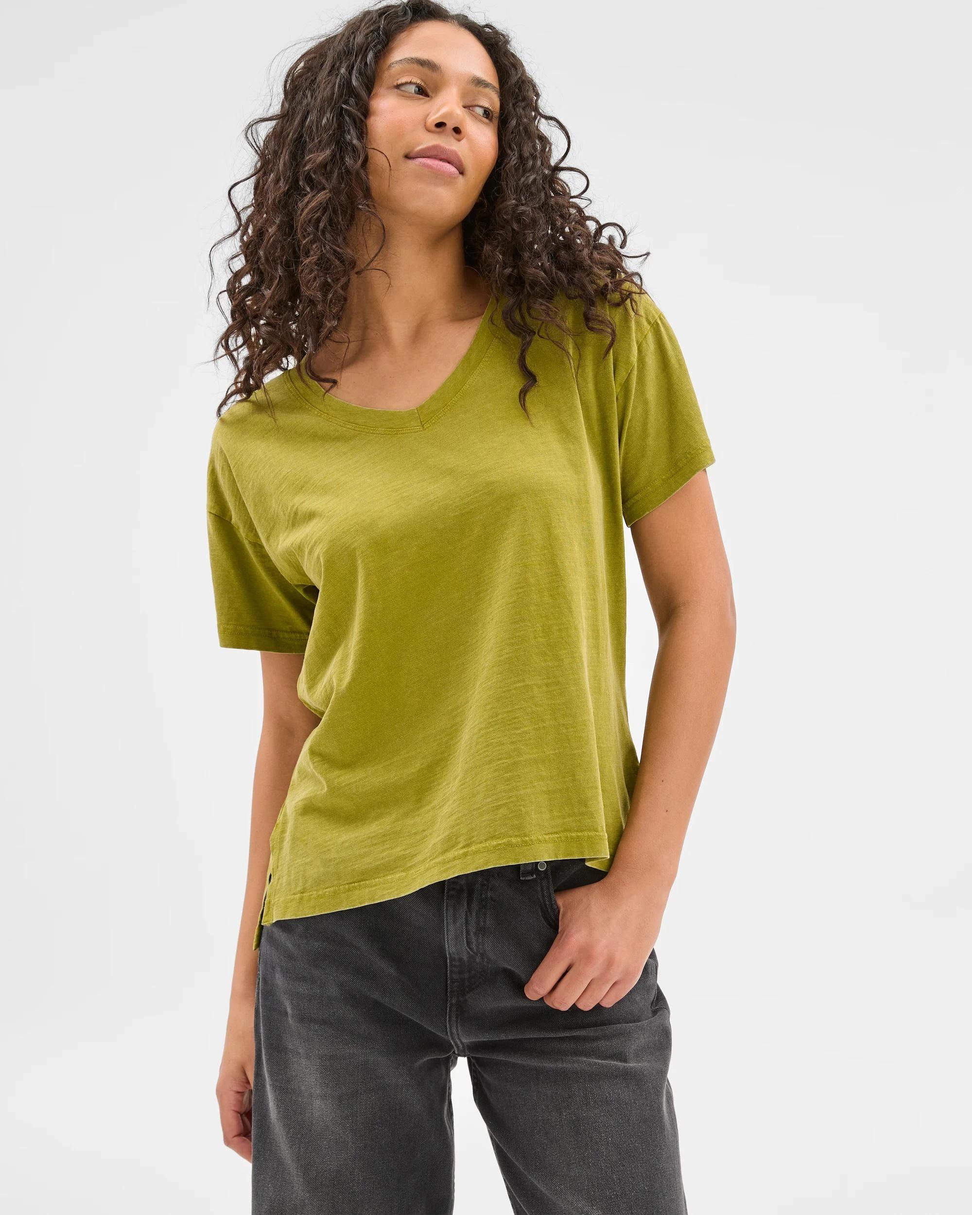 1 Target Australian Cotton Relaxed Slub V-Neck T-Shirt PARROT GREEN, 1 of 6