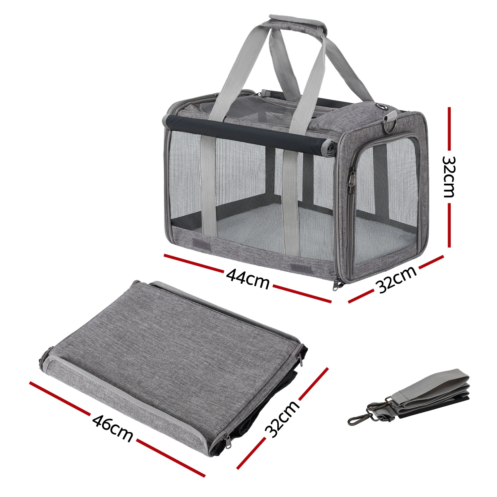 2 i.Pet Pet Carrier Bag Foldable Dog Cat Durable Crate Travel Portable Kennel - Grey, 2 of 9