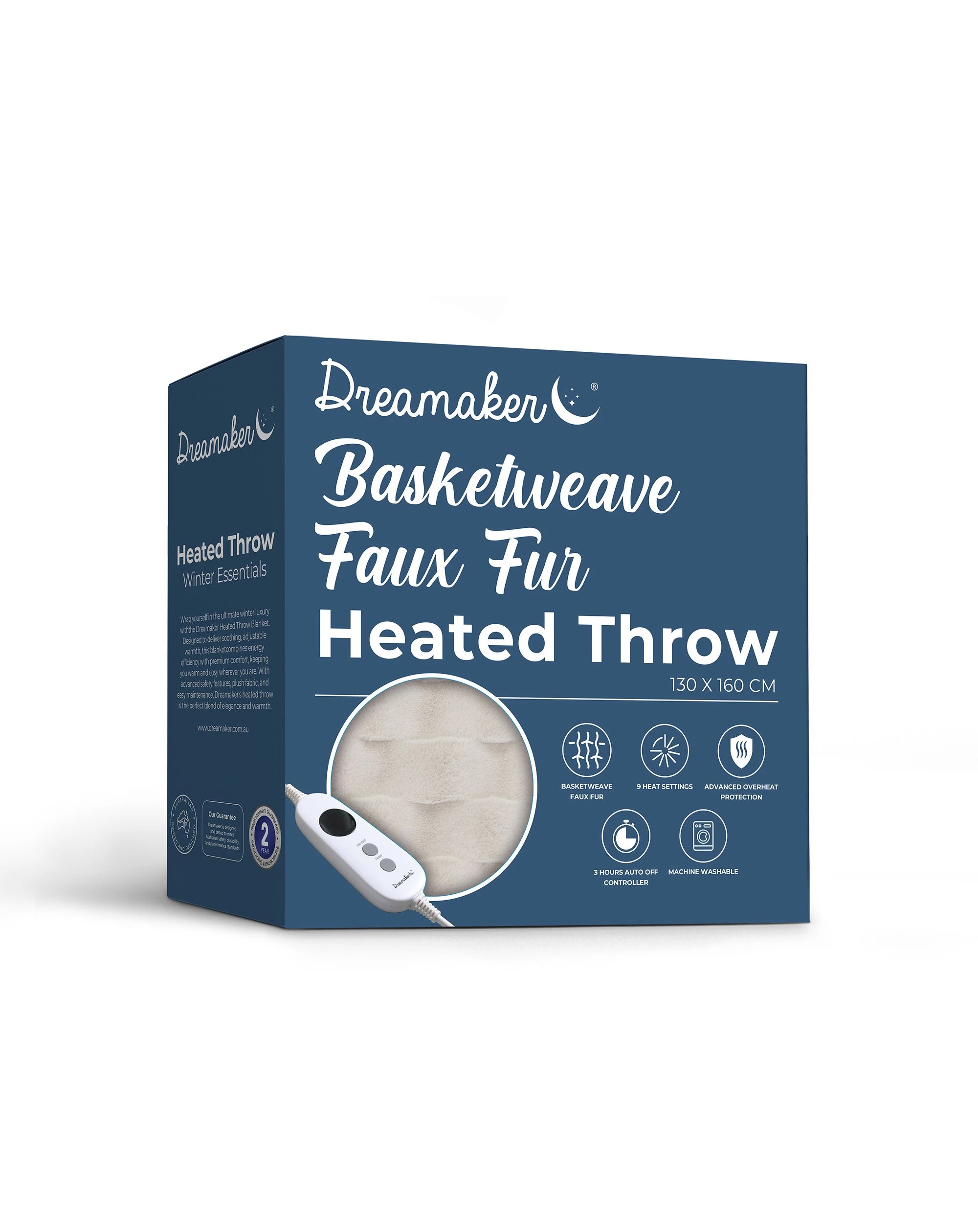 10 Dreamaker Basketweave Faux Fur Heated Throw 130x160cm - Cream, 10 of 10