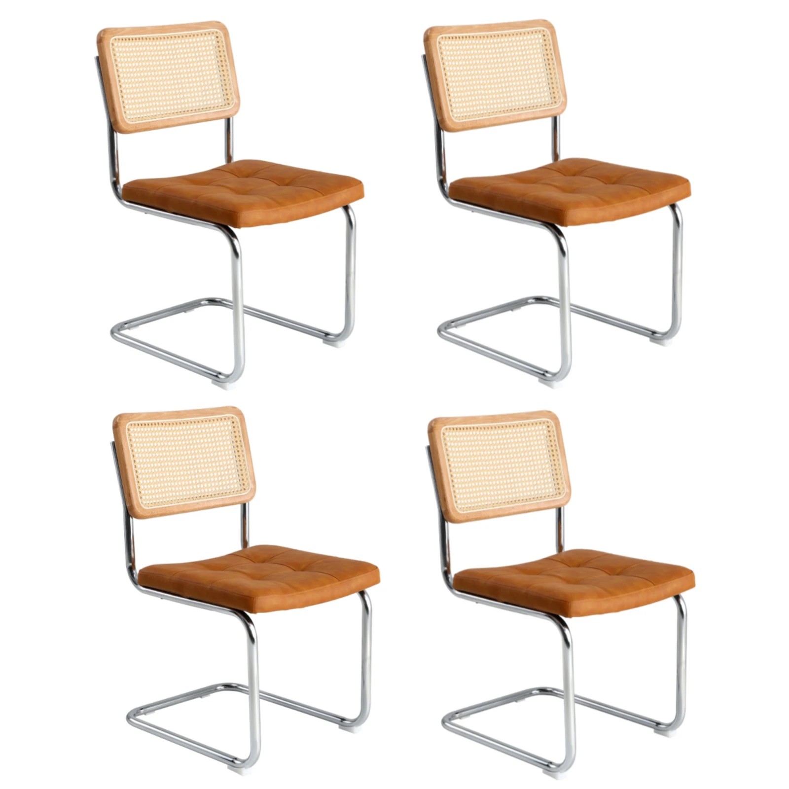 1 Oikiture 4x Rattan Dining Chair Cesca Replica Cantilever PU Leather Padded - Brown, 1 of 8