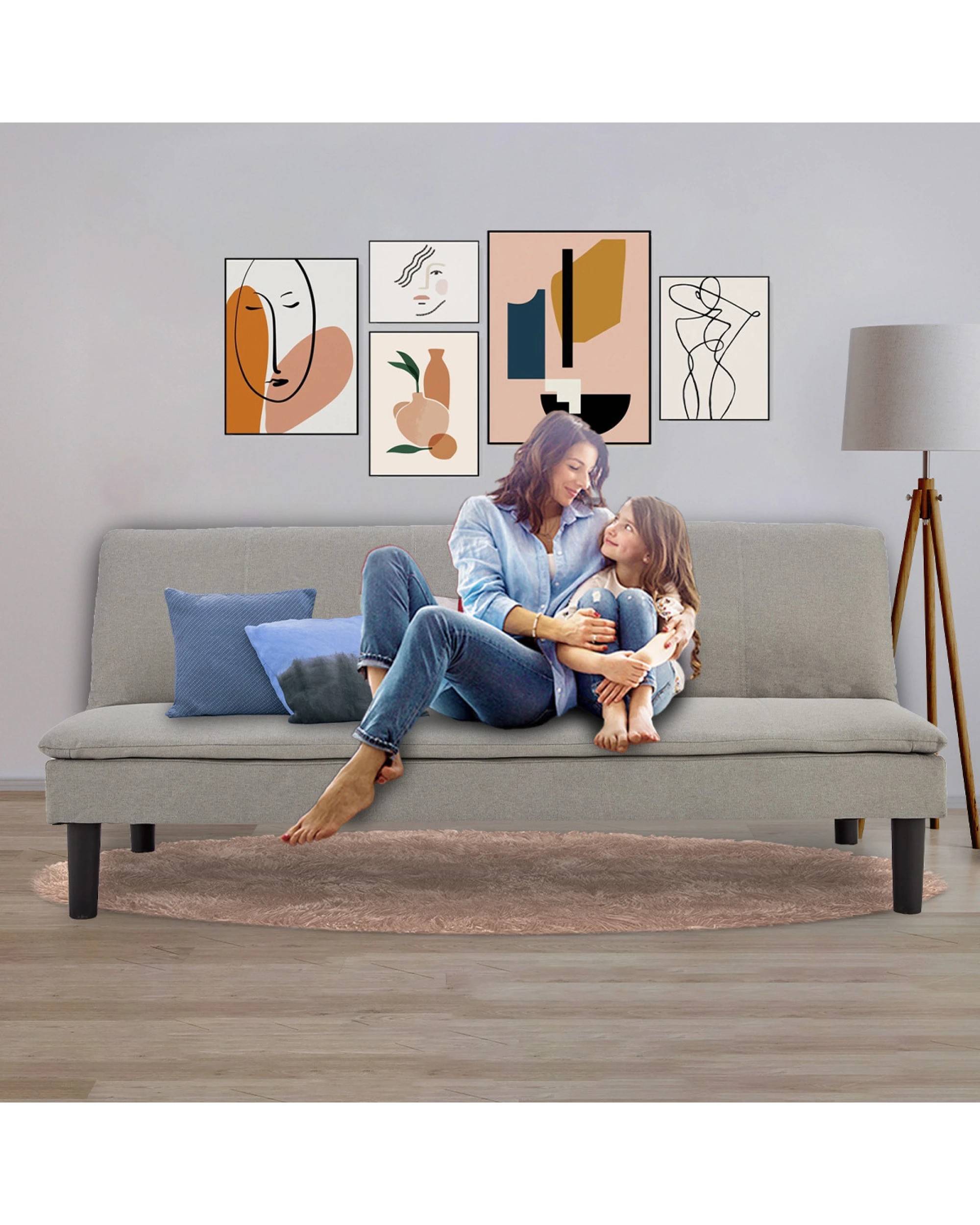 8 Sarantino 3 Seater Modular Faux Linen Fabric Sofa Bed Couch - Grey, 8 of 8