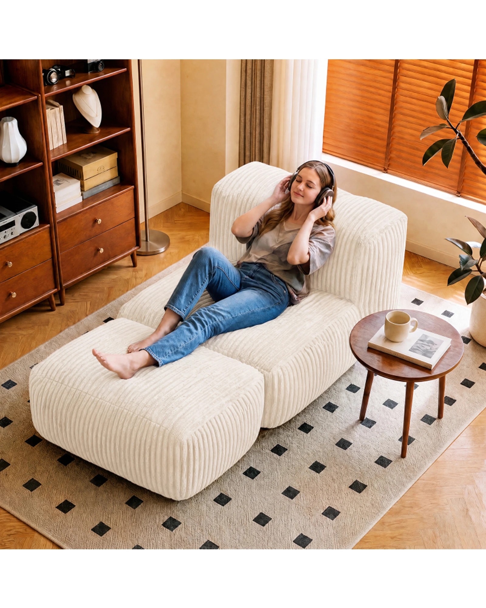 1 Advwin Big Bean Bag Chair Lazy Floor Sofa with High-Density Foam - Beige, 1 of 6