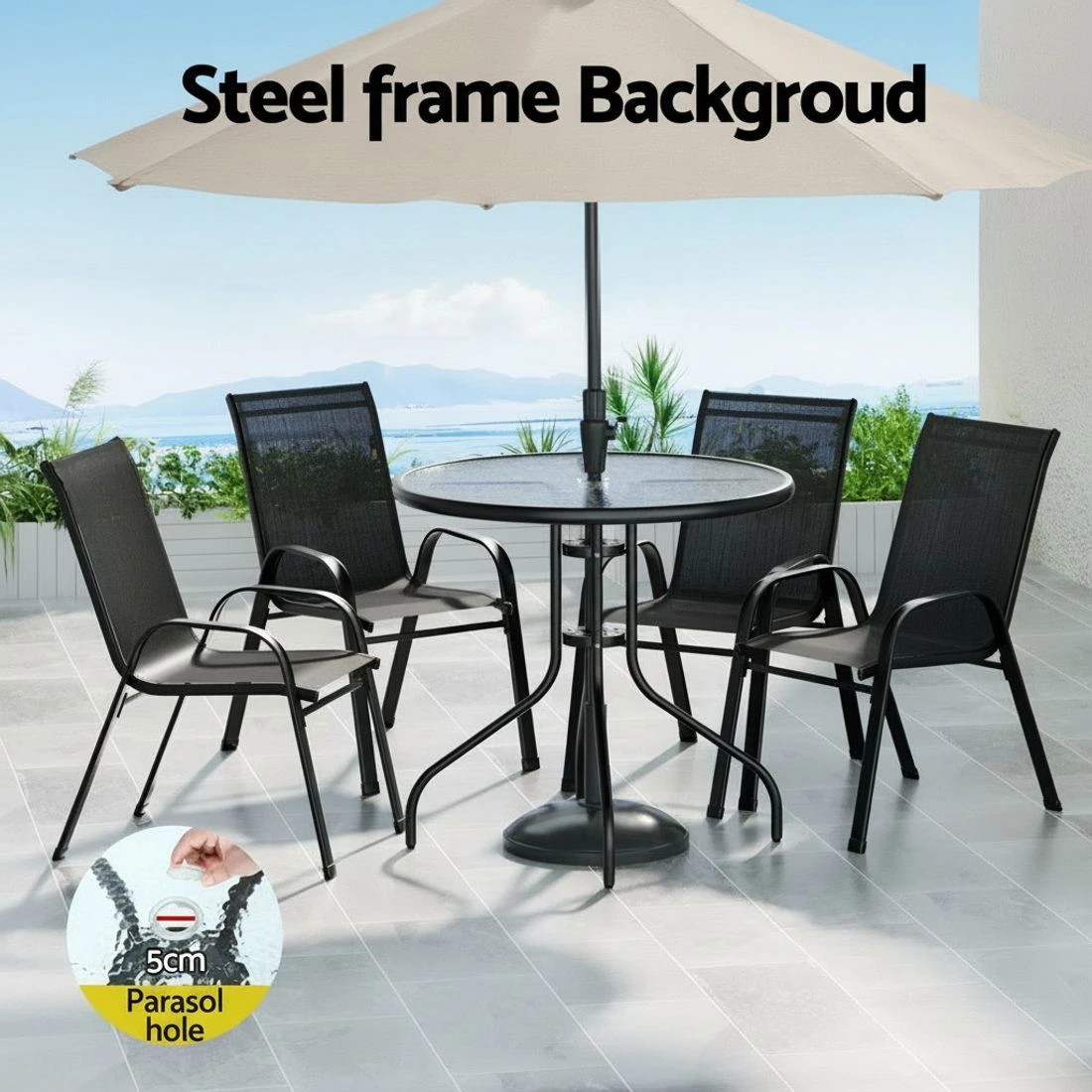 3 Gardeon Outdoor Dining Set Table and Chairs Patio Garden Furniture Bistro - Black, 3 of 5