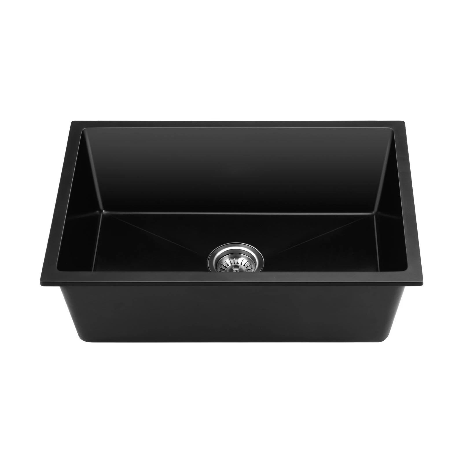 6 Welba Kitchen Sink 70x45cm Granite Stone Sink Laundry Basin Single Bowl - Black, 6 of 8