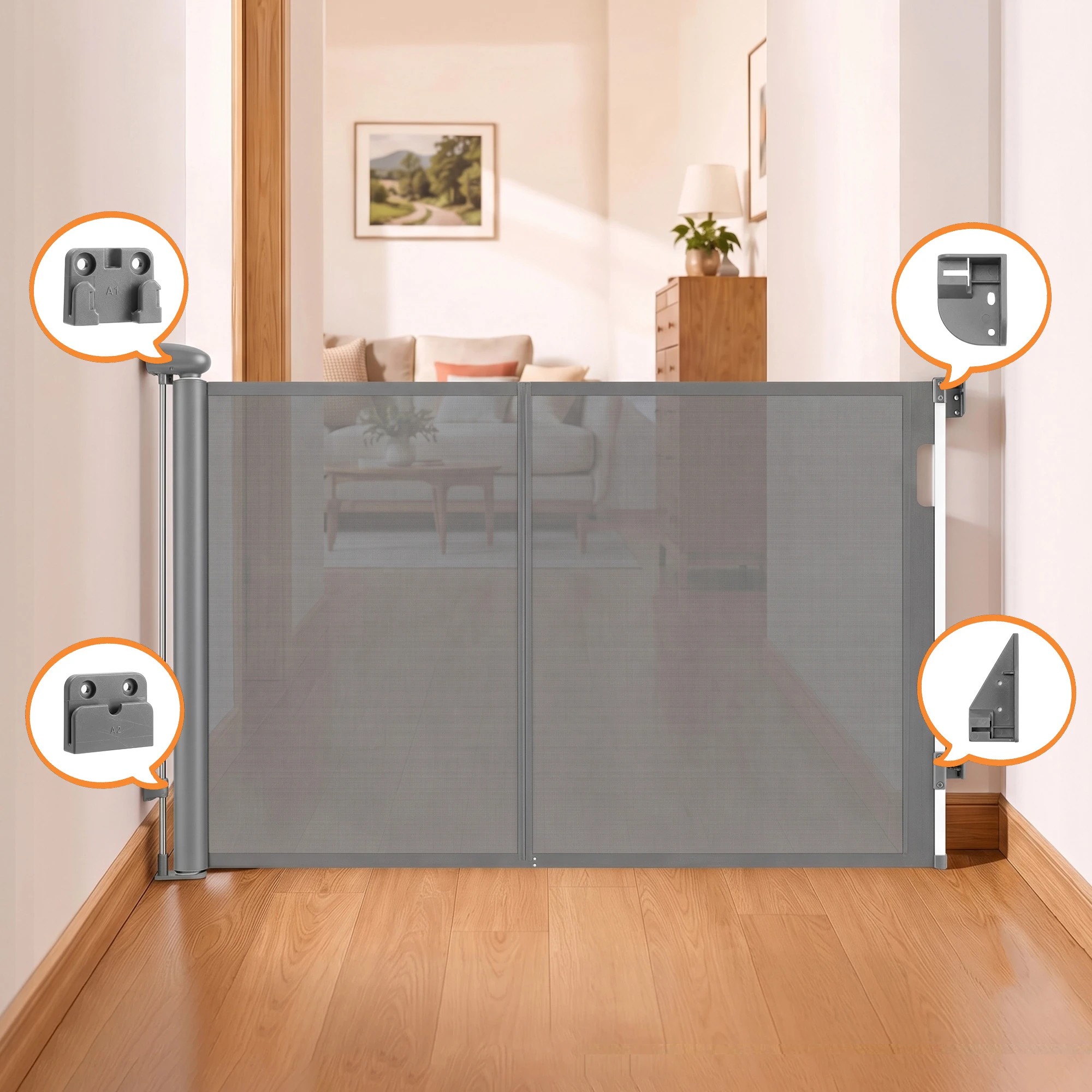 9 Keezi Retractable Gate Extends up to 400cm Baby Gate Pet Safety Fence Grey - Grey, 9 of 9
