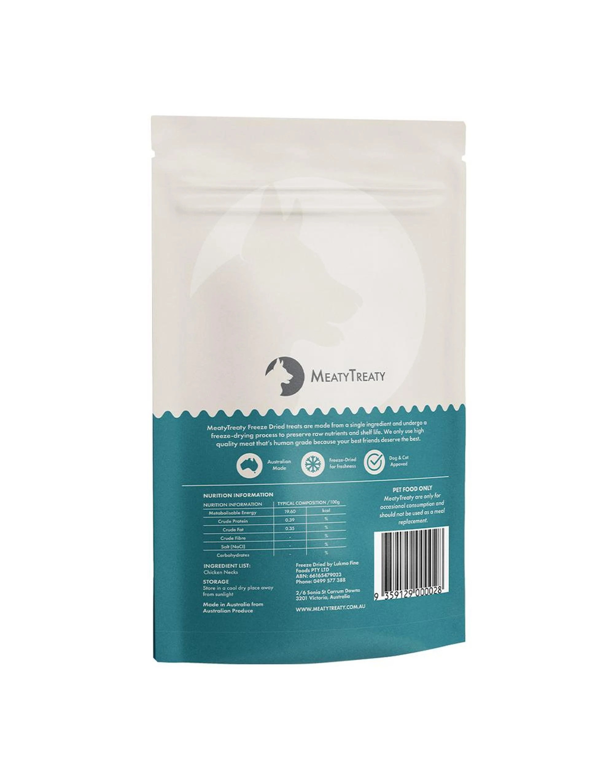 2 Meaty Treaty Freeze Dried Australian Chicken Necks Cat & Dog Treats 100g, 2 of 2