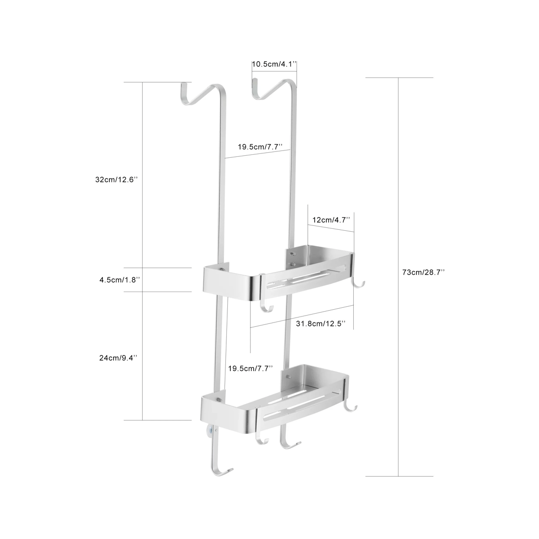 4 2 Tier Bathroom Shower Caddy Aluminium Alloy Rust Free Waterproof Bath Storage Rack Organizer - Silver
 - Silver, 4 of 5