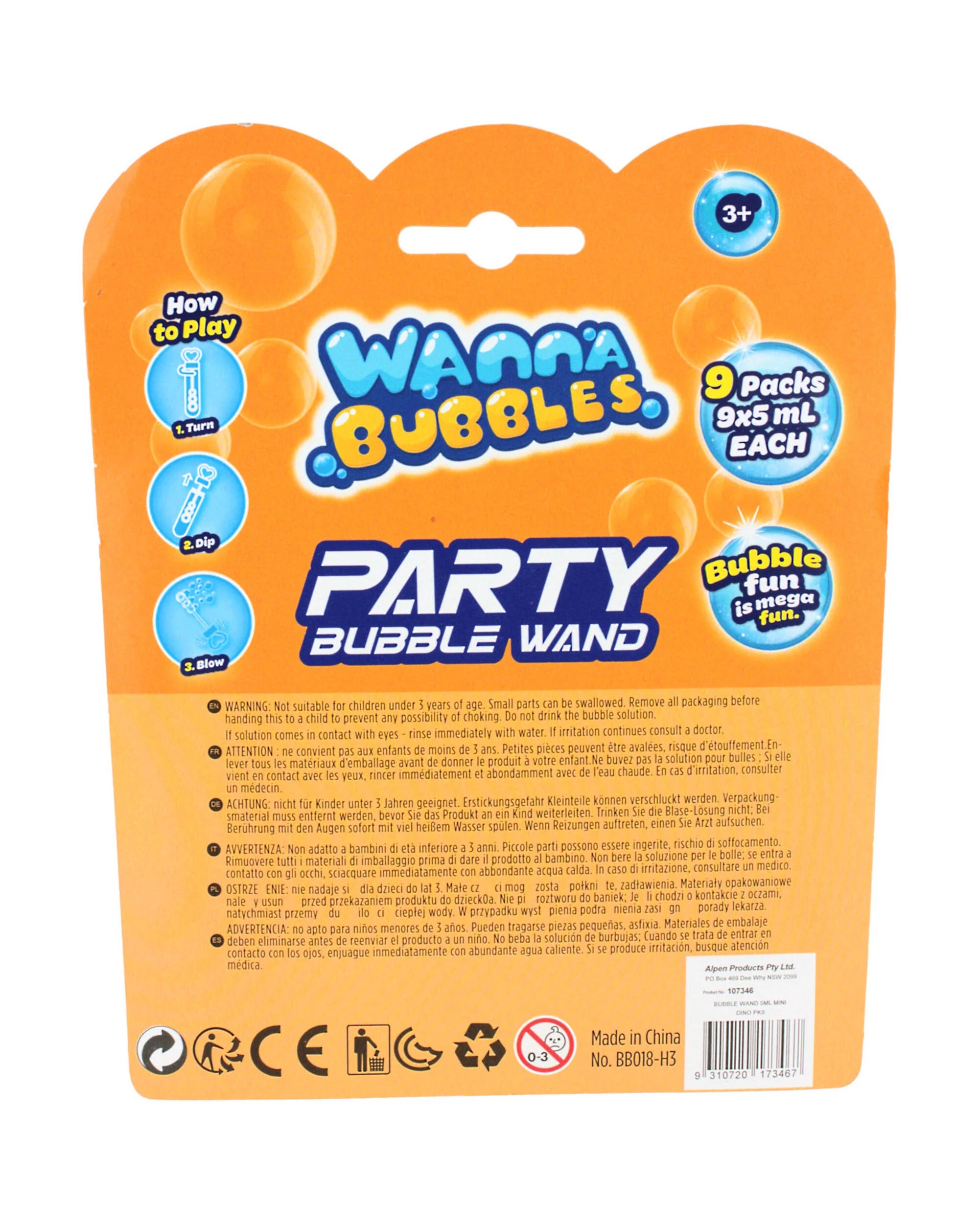 3 Alpen Mini Dinosaur Bubble Wands Pack of 9, 3 of 3