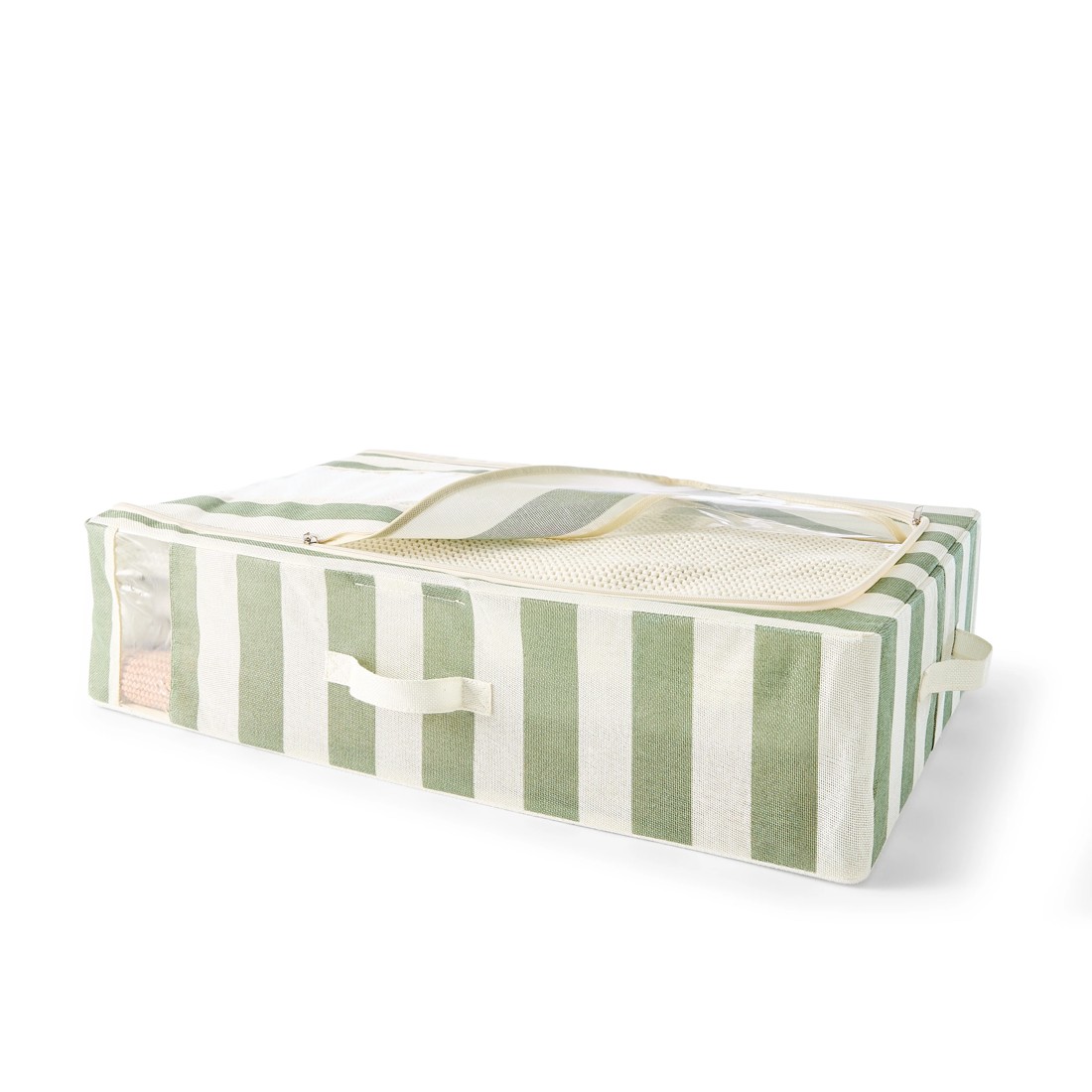 3 Linen Look Underbed Collapsible Box - Green Stripe, 3 of 8