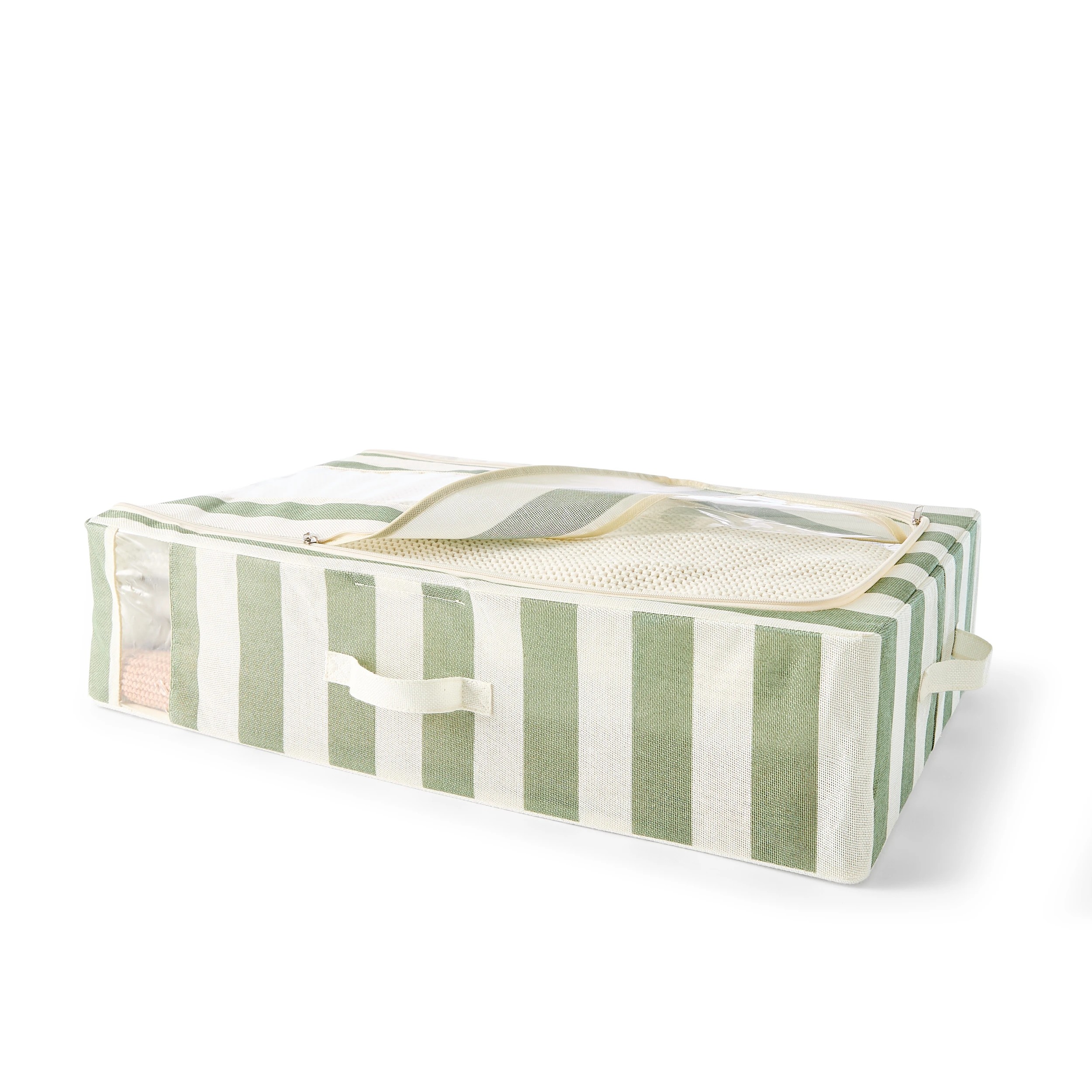 3 Linen Look Underbed Collapsible Box - Green Stripe, 3 of 8