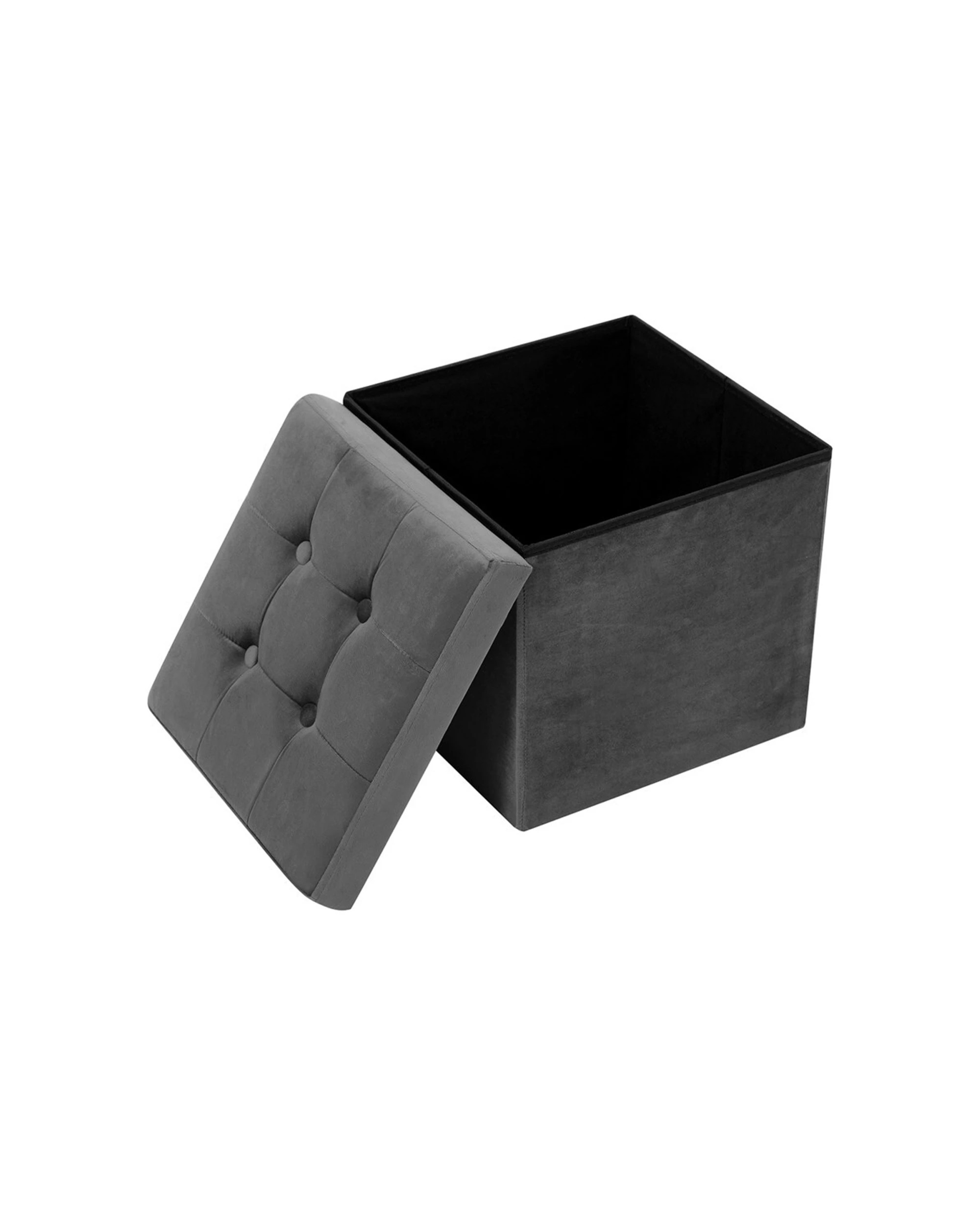 2 Boxsweden Ottoman Storage Cube Faux Velvet Collapsible Design Lid Included - Grey, 2 of 4