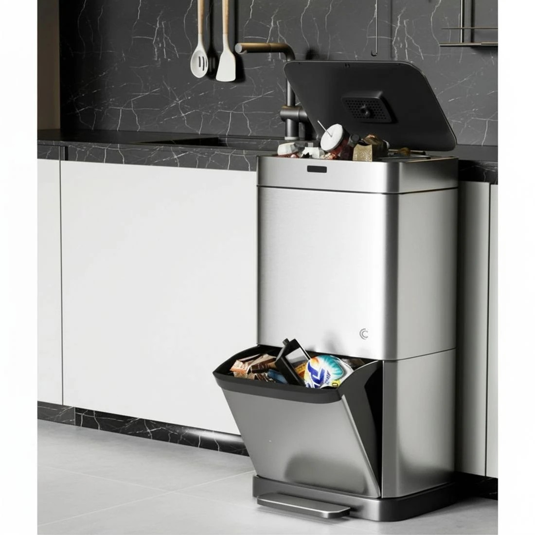 5 Devanti 70L Motion Sensor Bin Pedal Bins Automatic - Silver, 5 of 5