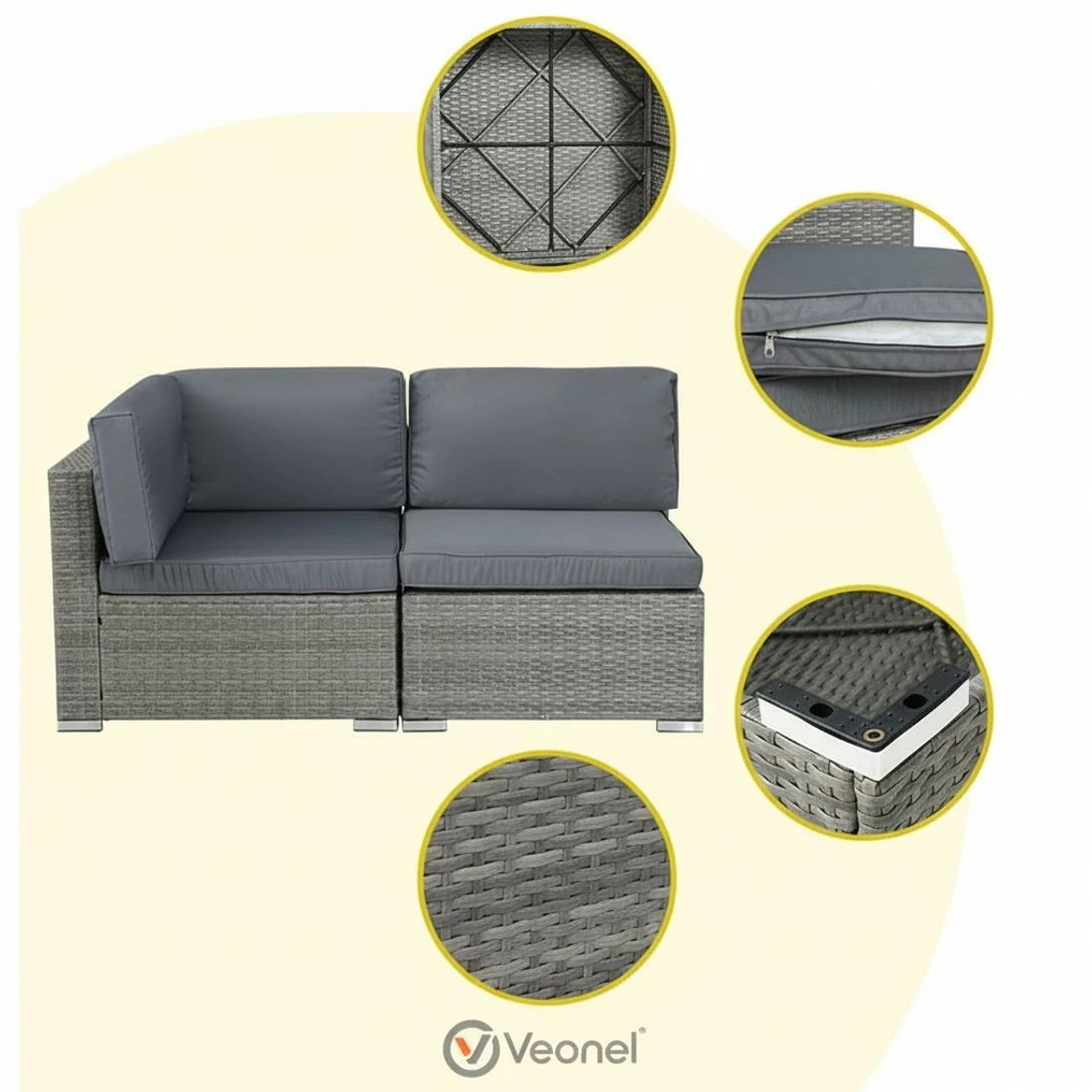 6 Gardeon 5-Piece Outdoor Sofa Set Wicker Couch Lounge Setting 4 Seater Durable Space Saving Modern Decor - Grey, 6 of 7