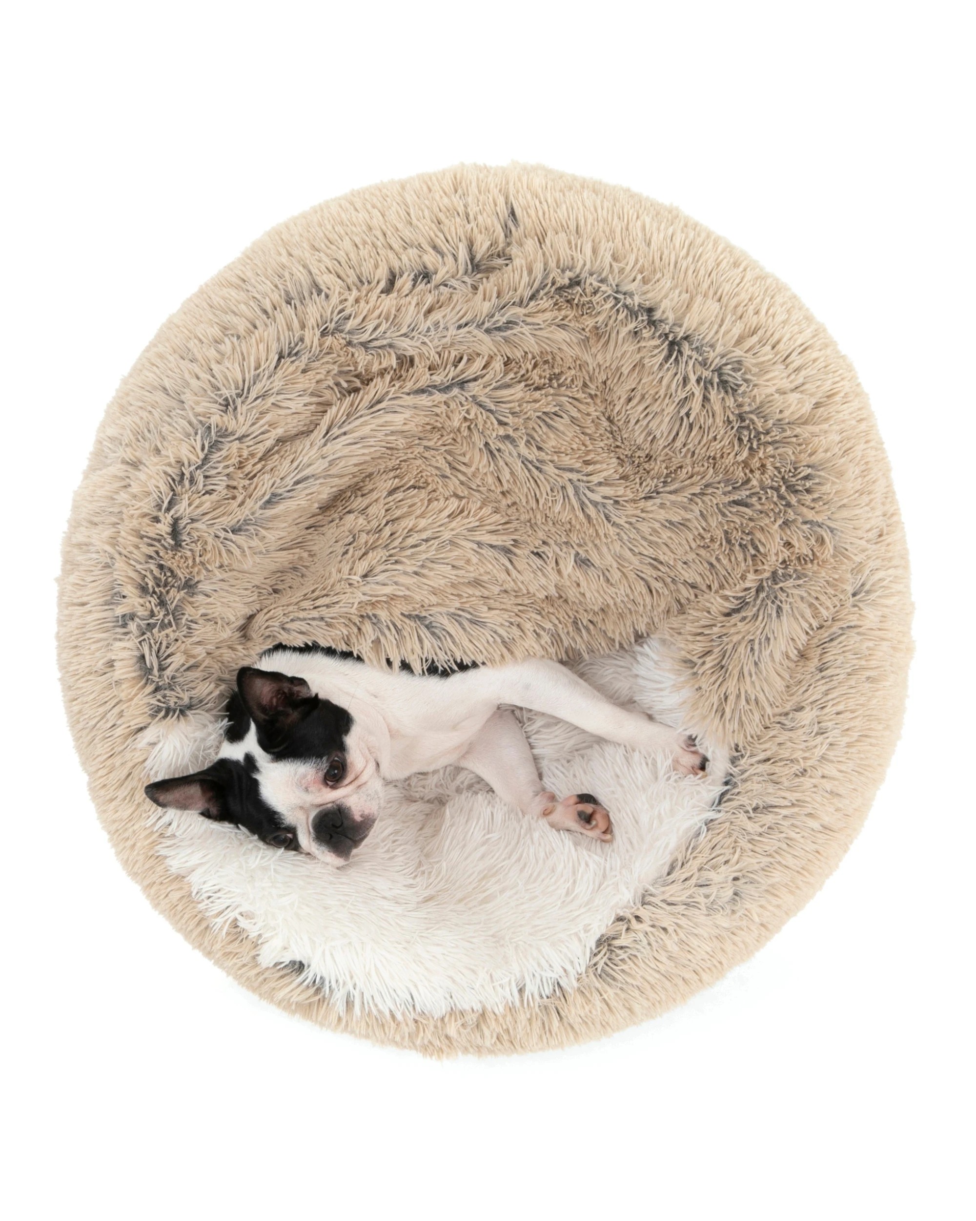 Charlie's Snookie Hooded Faux Fur Calming Dog Bed Small - Cream and ...
