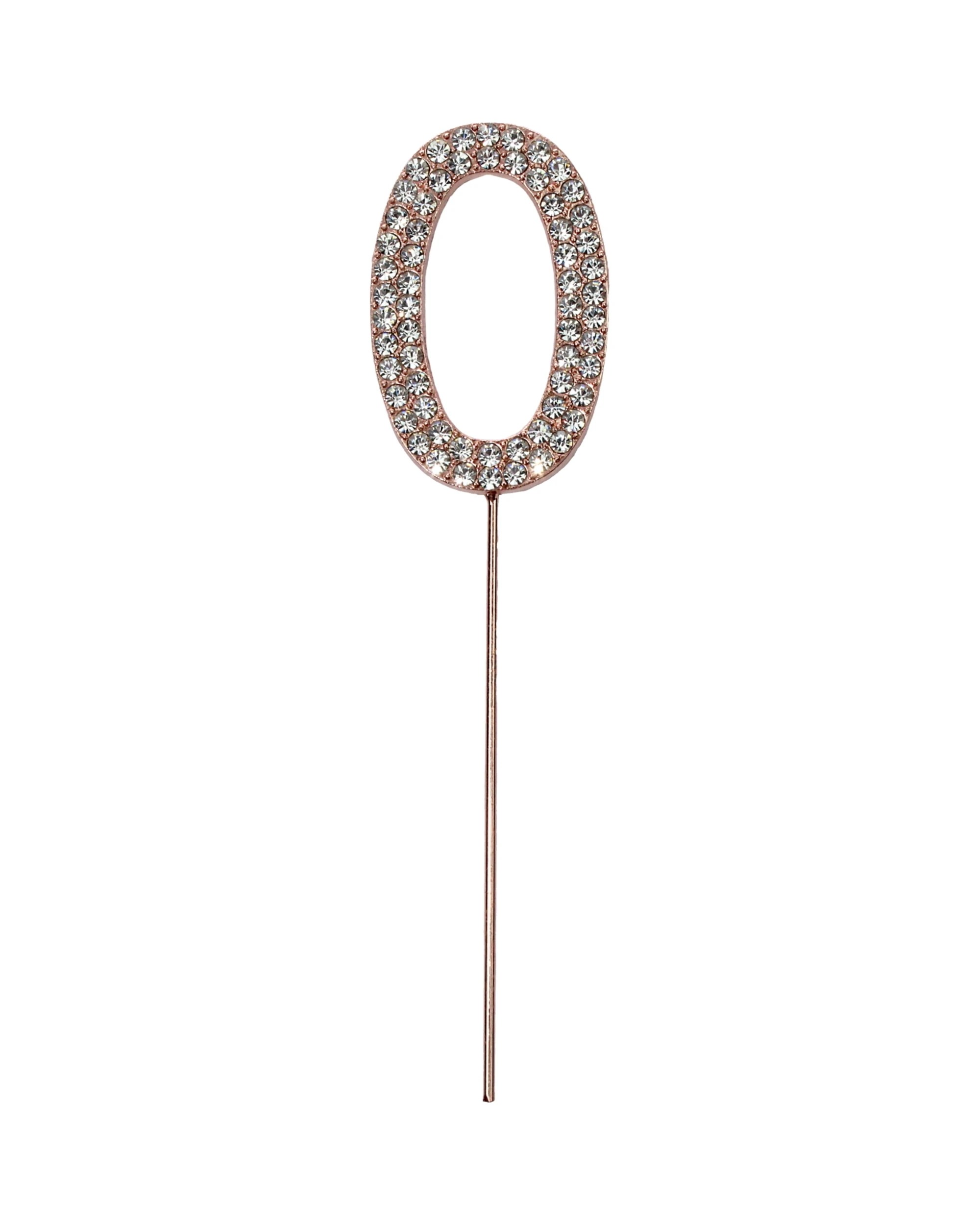 1 Party Maker Rose & Diamante Number 0 Cake Topper - Gold, 1 of 2