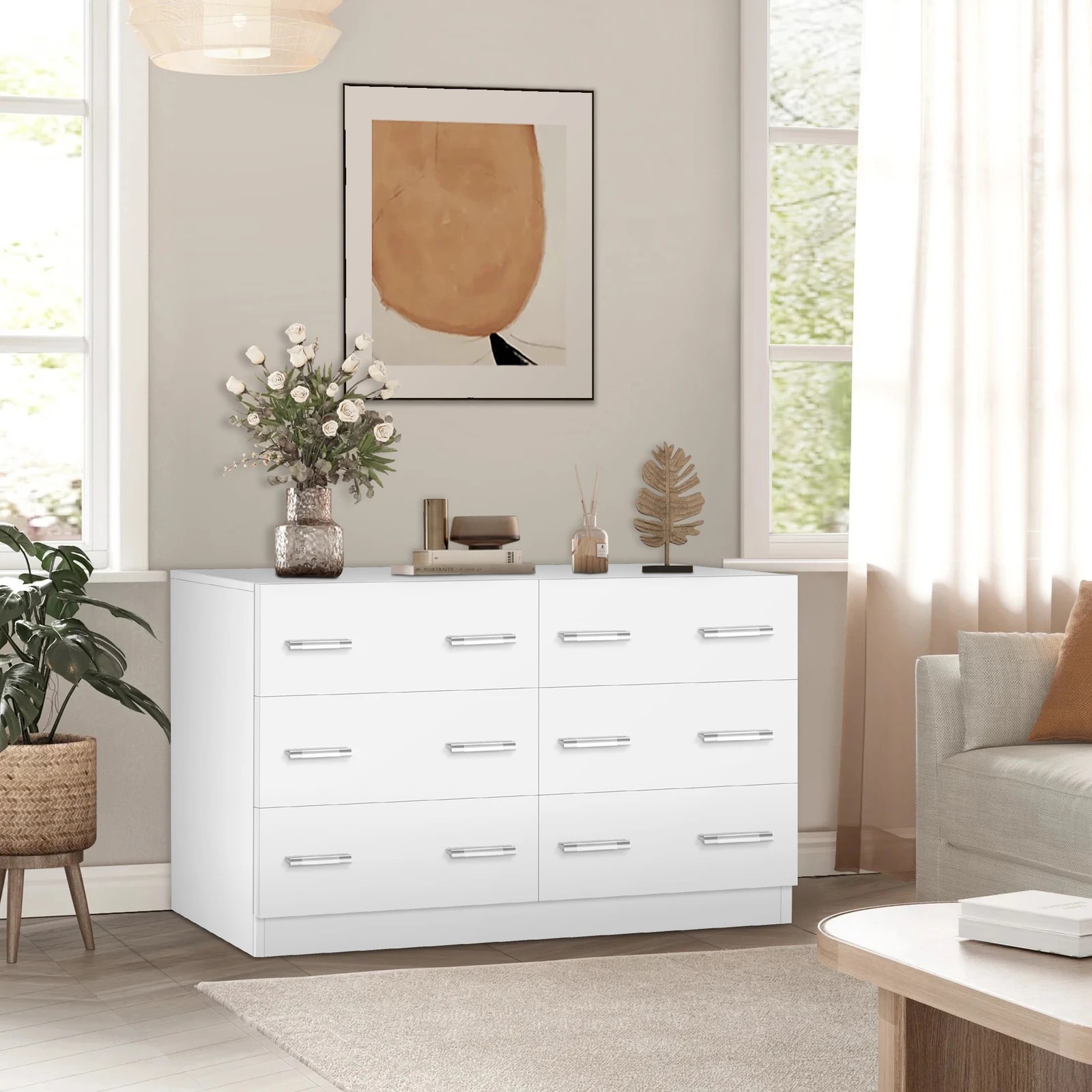 3 Alfordson 6 Chest of Drawers Hamptons Dresser Storage Cabinet Tallboy - White, 3 of 7