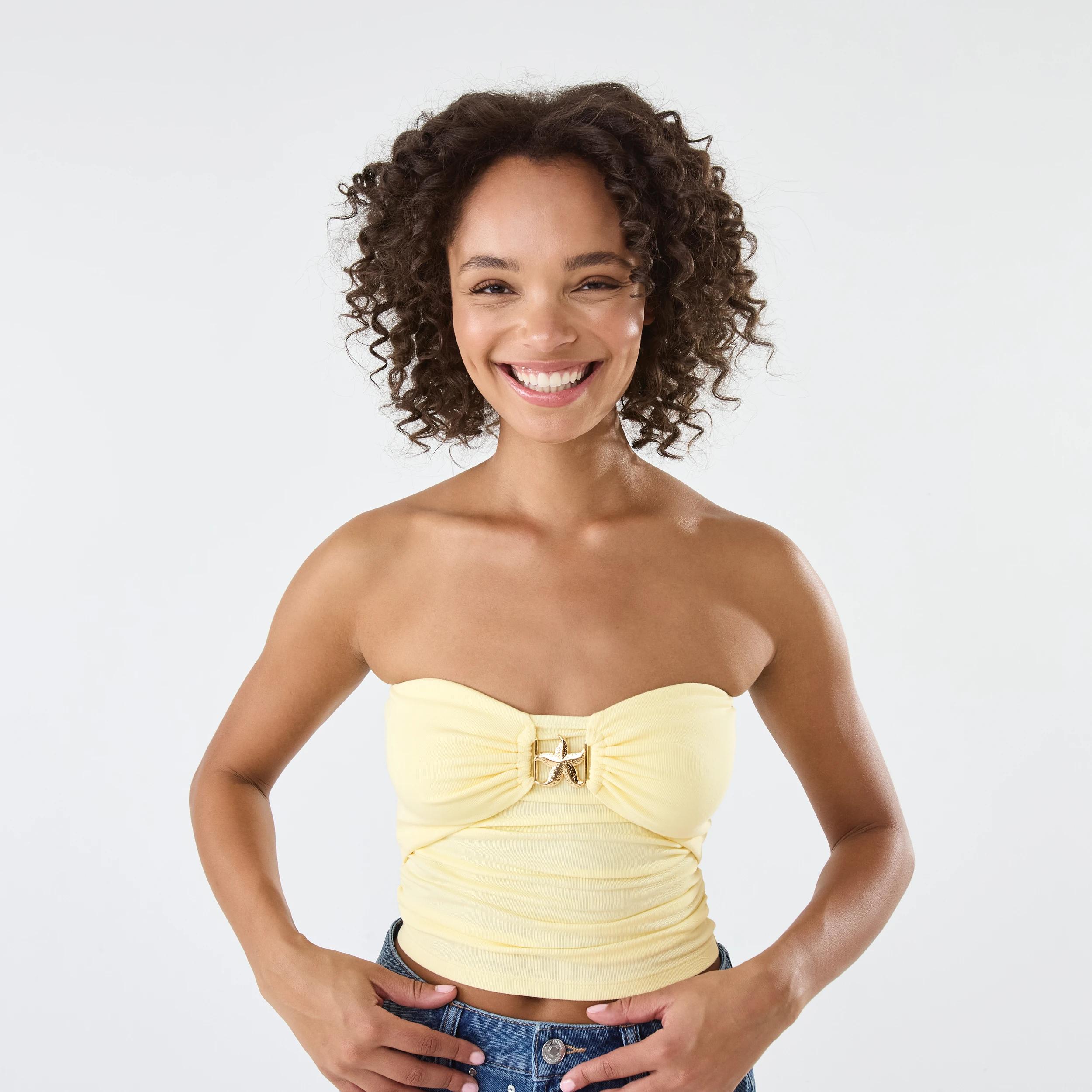 1 Gold Look Detail Tube Top Fln Yellow, 1 of 7