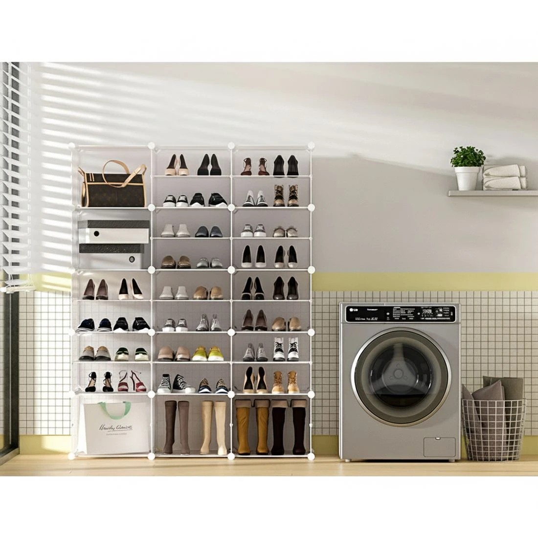 4 Artiss Shoe Rack Storage Cabinet DIY 15 Storage Cube Stackable - White, 4 of 7