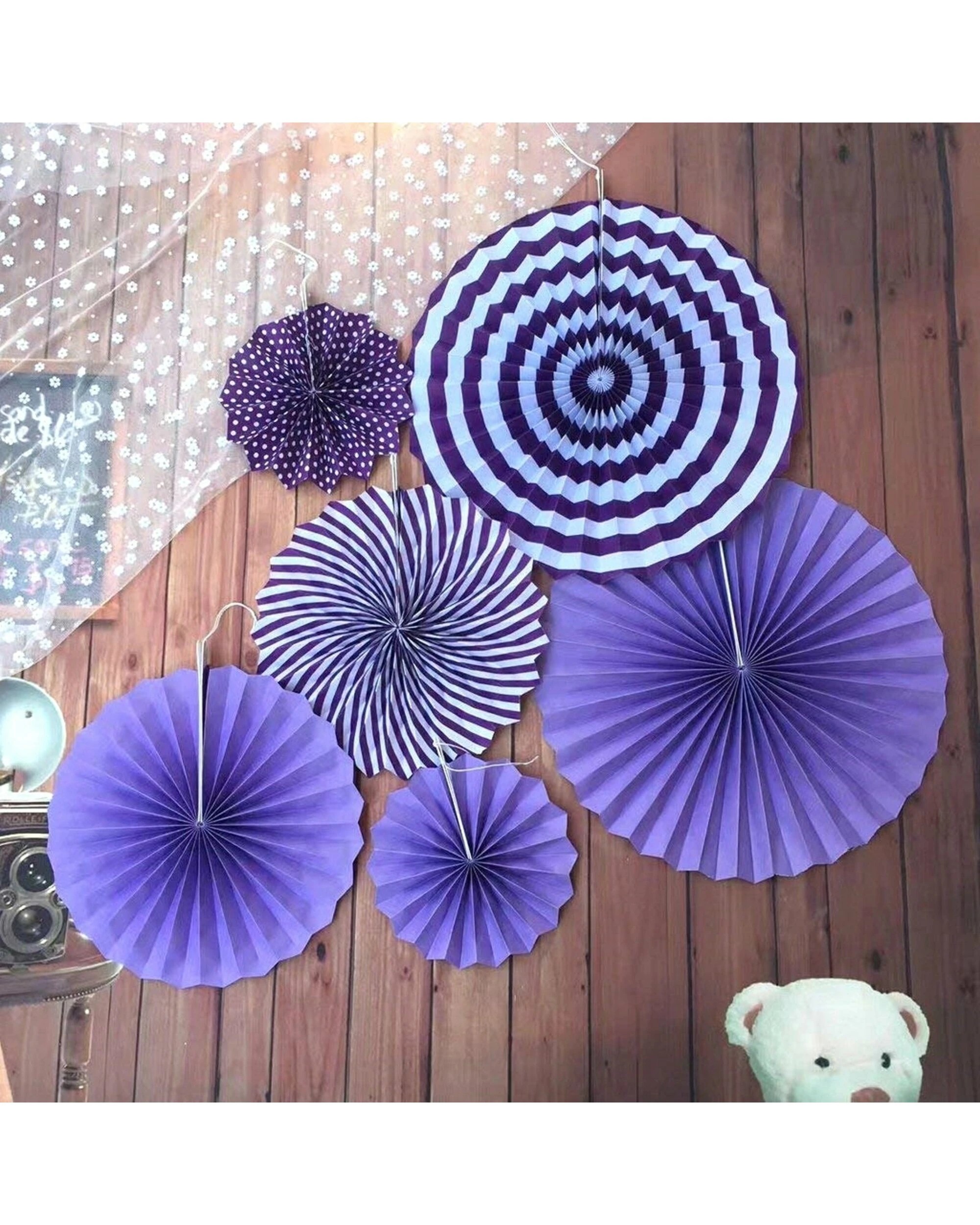 2 Partyrama Purple Paper Fan Decorations Pack of 6 - Purple, 2 of 3