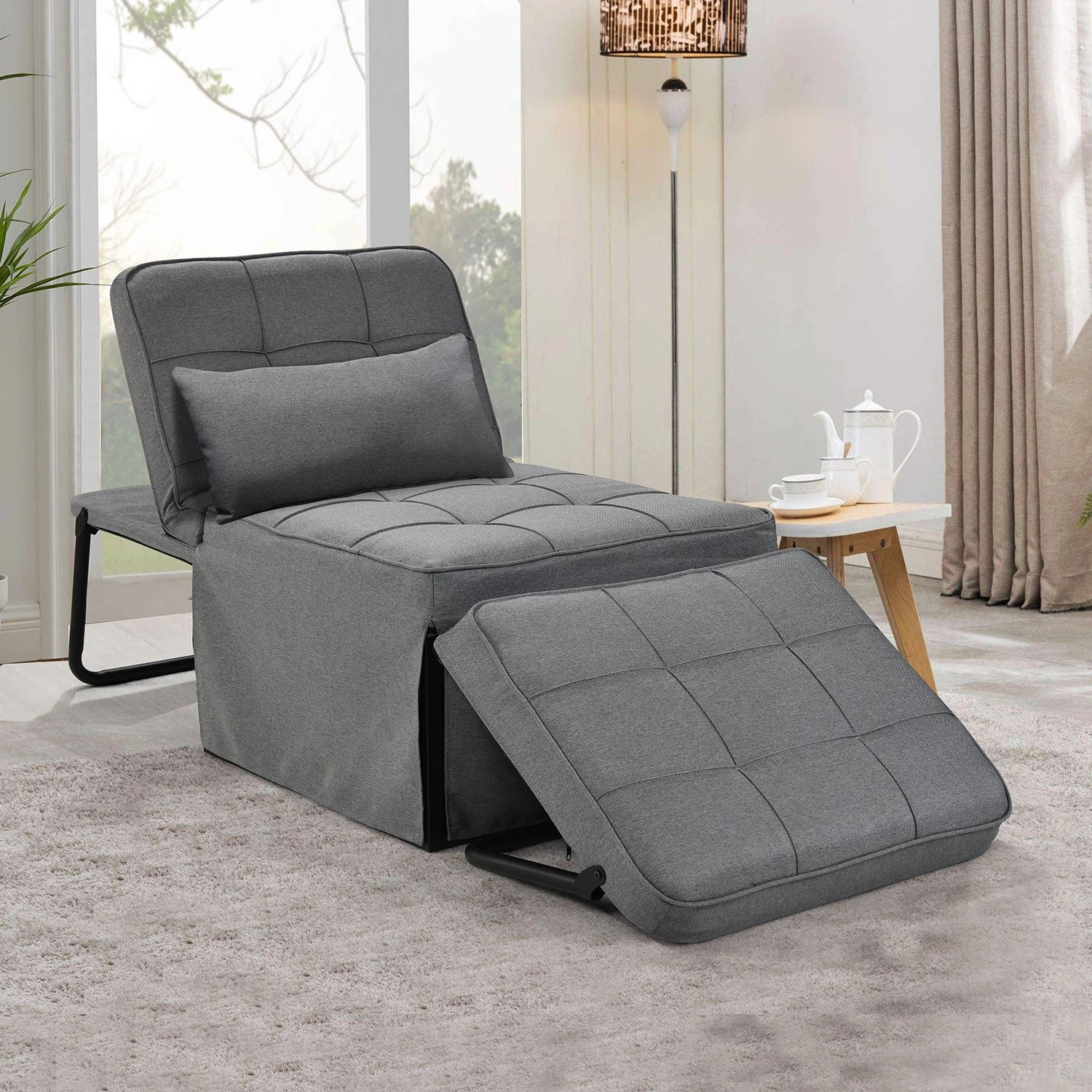 2 Foret 1-seater Sofa Bed Lounge Ottoman Adjustable Couch Recliner Light Grey, 2 of 8