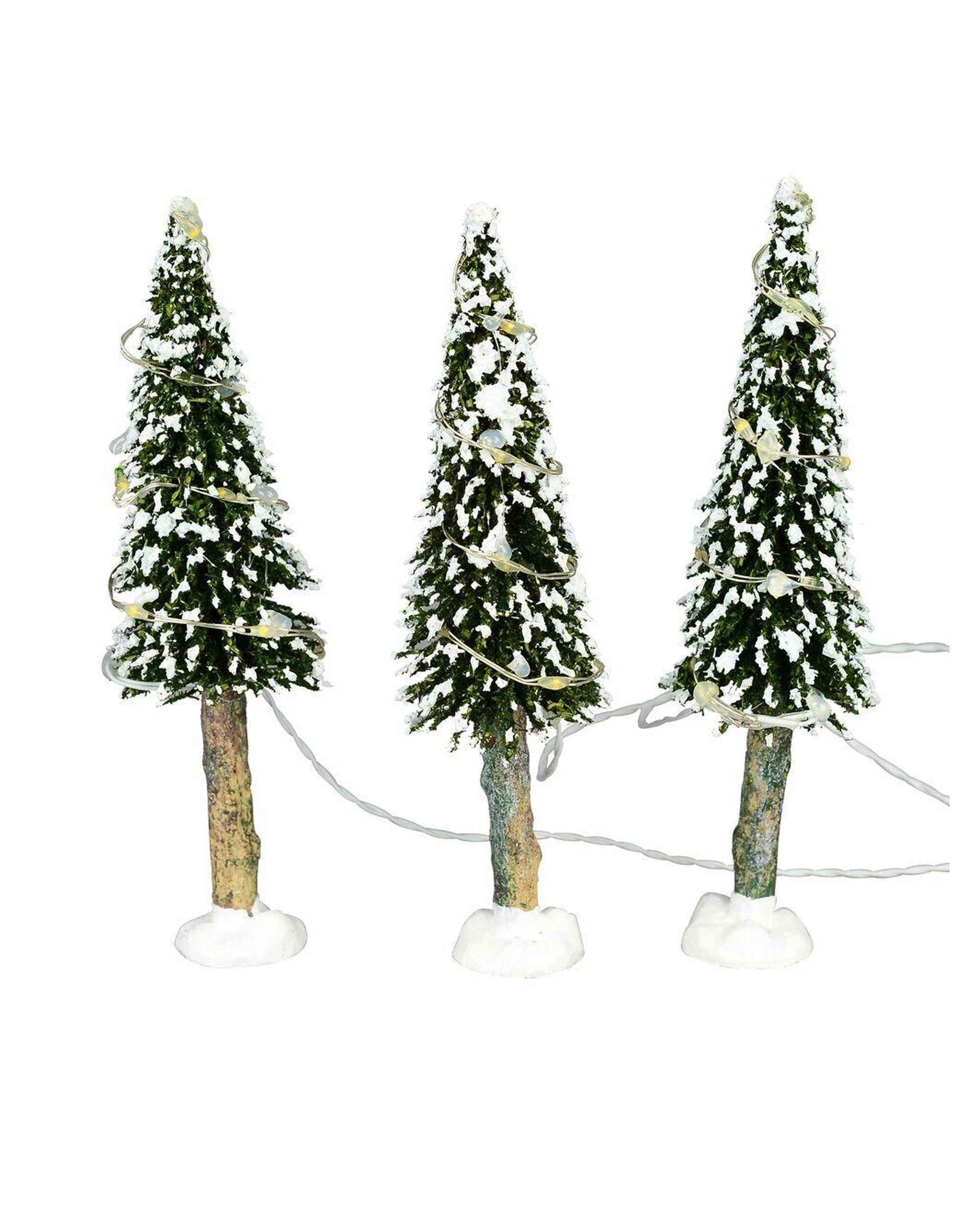 Christmas Warehouse 3x Snow Flocked LED Pine Trees Village Scenery ...