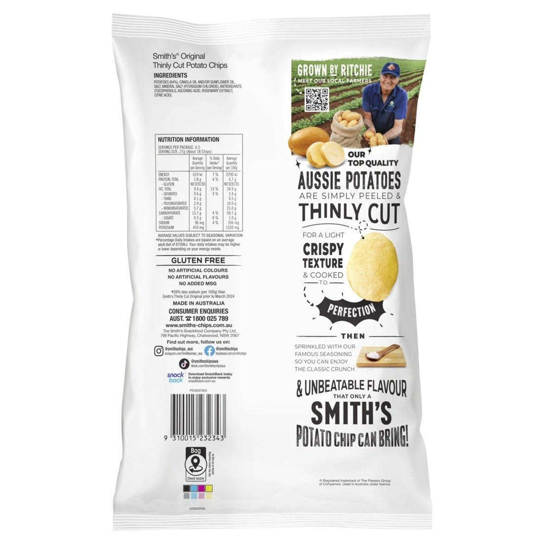 2 Smith's Thinly Cut Original Crisps 175g, 2 of 2