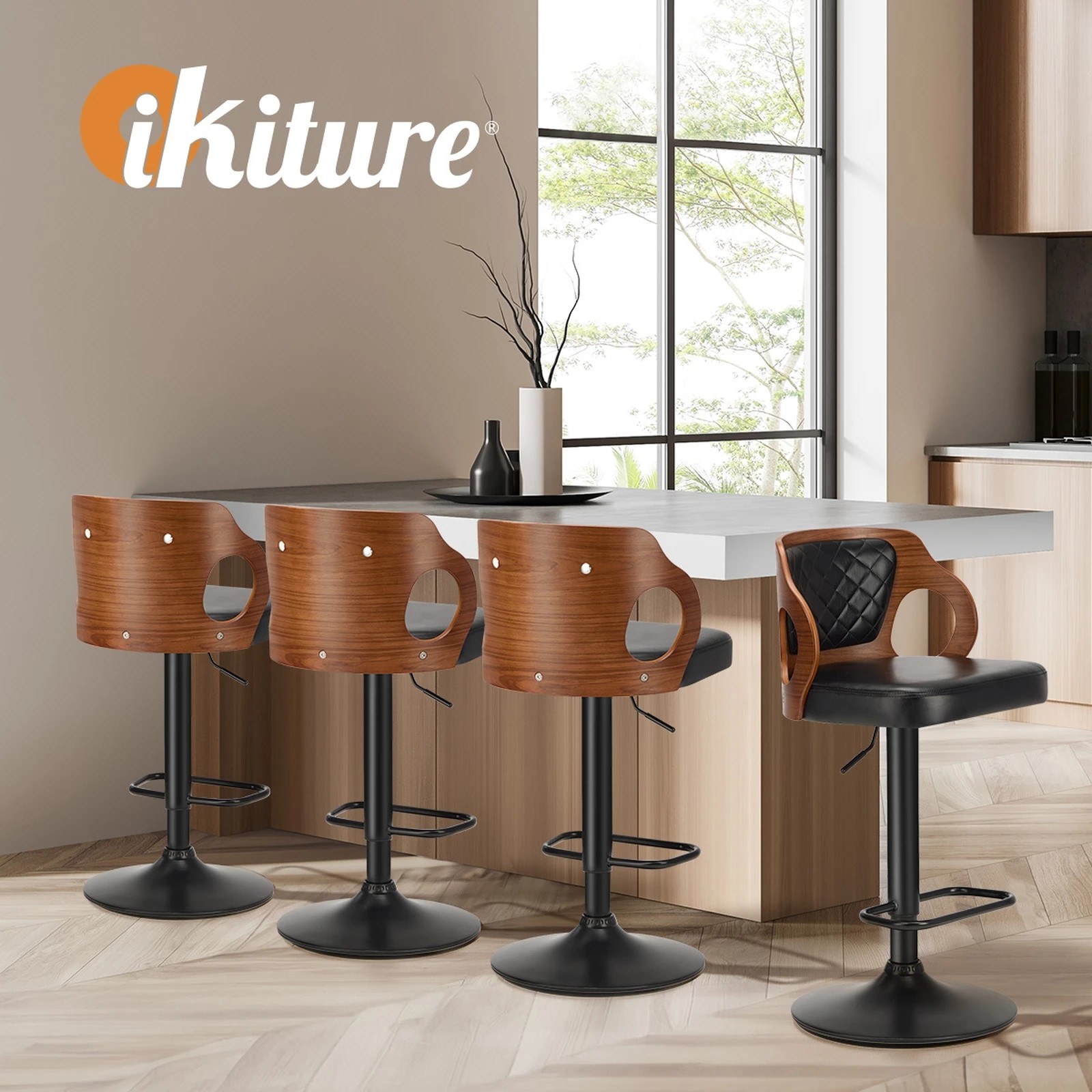 6 Oikiture 2x Bar Stools Gas Lift - Black, 6 of 9