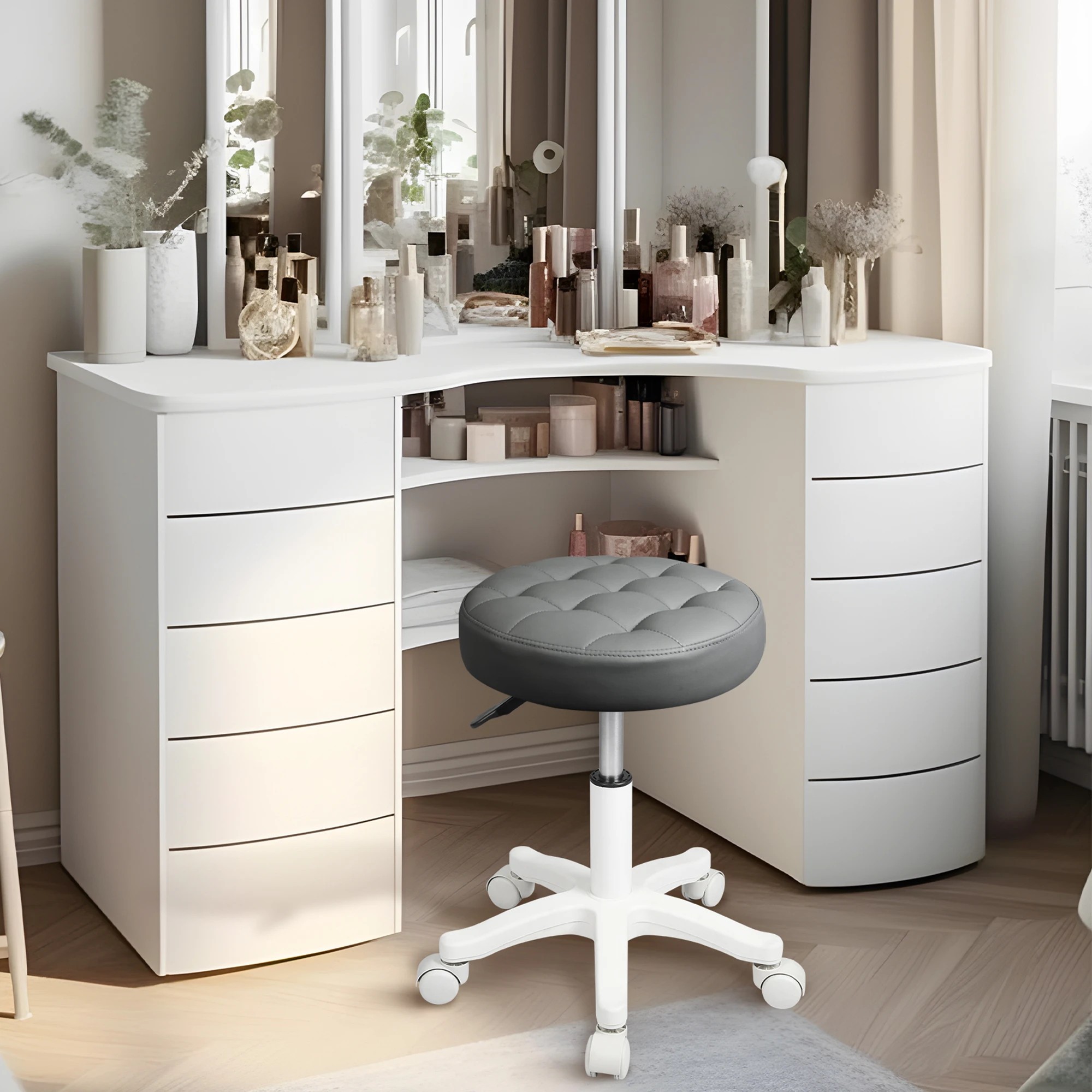 7 Levede 4x Swivel Bar Stools  Adjustable Height - Grey, 7 of 9