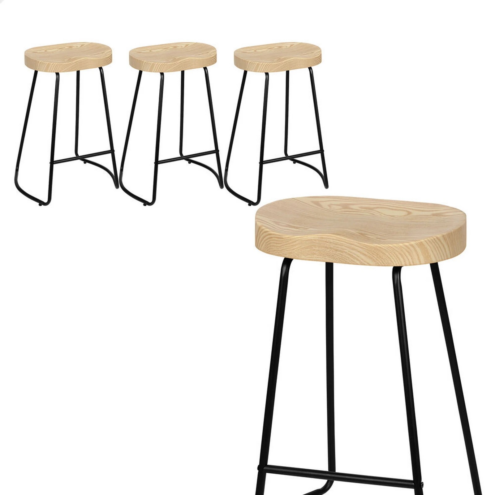 1 Alfordson 4x Bar Stools 65cm Tractor Kitchen Wooden Vintage Chair - Natural, 1 of 10