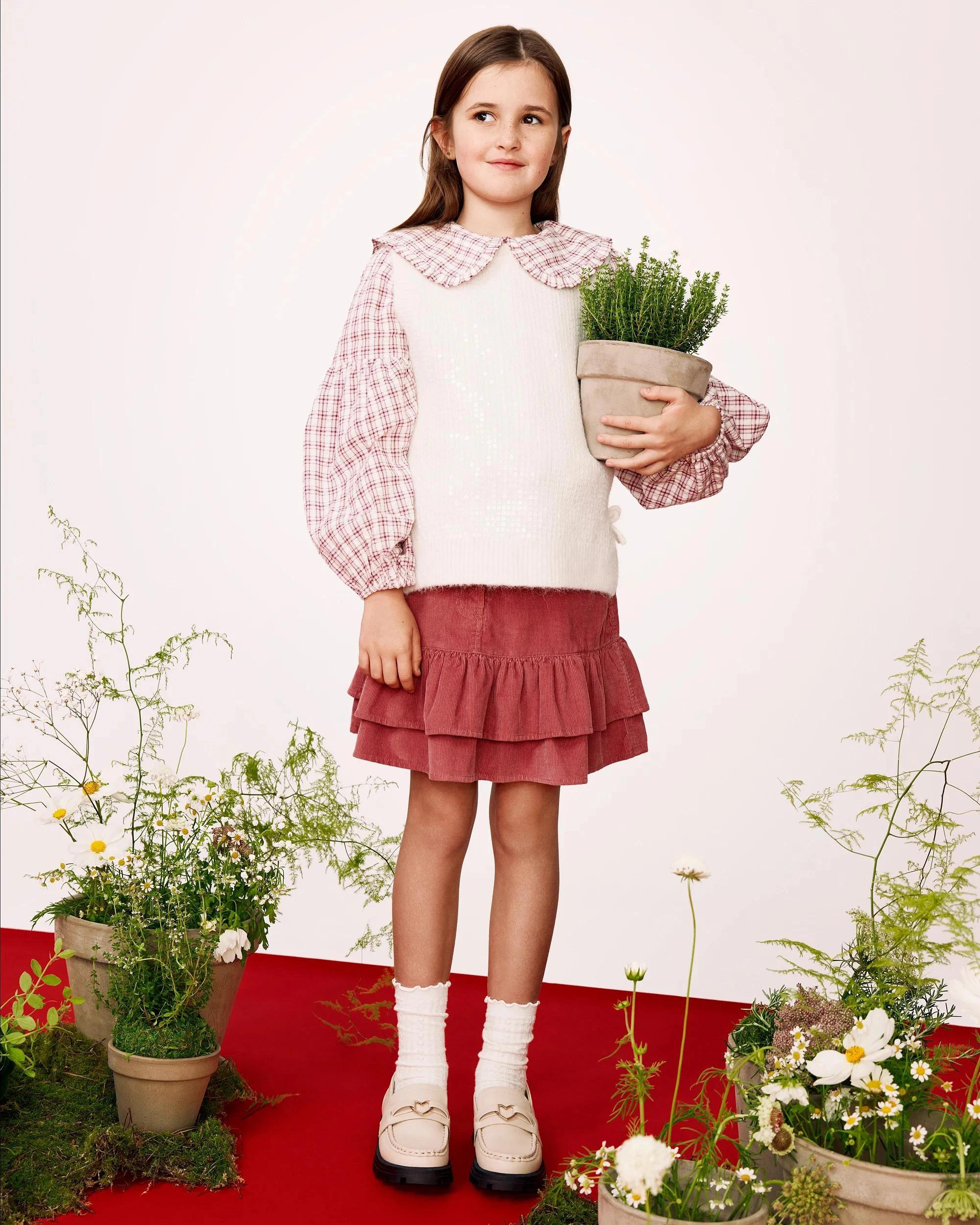 3 Target Kids Long Sleeve Frill Collar Blouse BROWN CHECK, 3 of 4