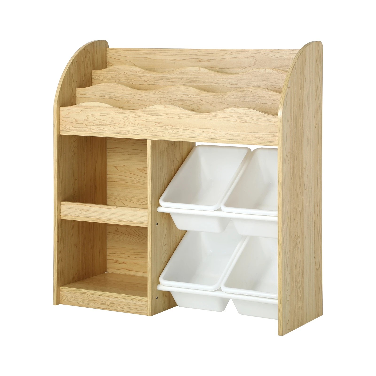 9 Oikiture Kids Bookshelf 4 Bins Toy Box Storage Organiser Display Shelf
 - Natural, 9 of 10