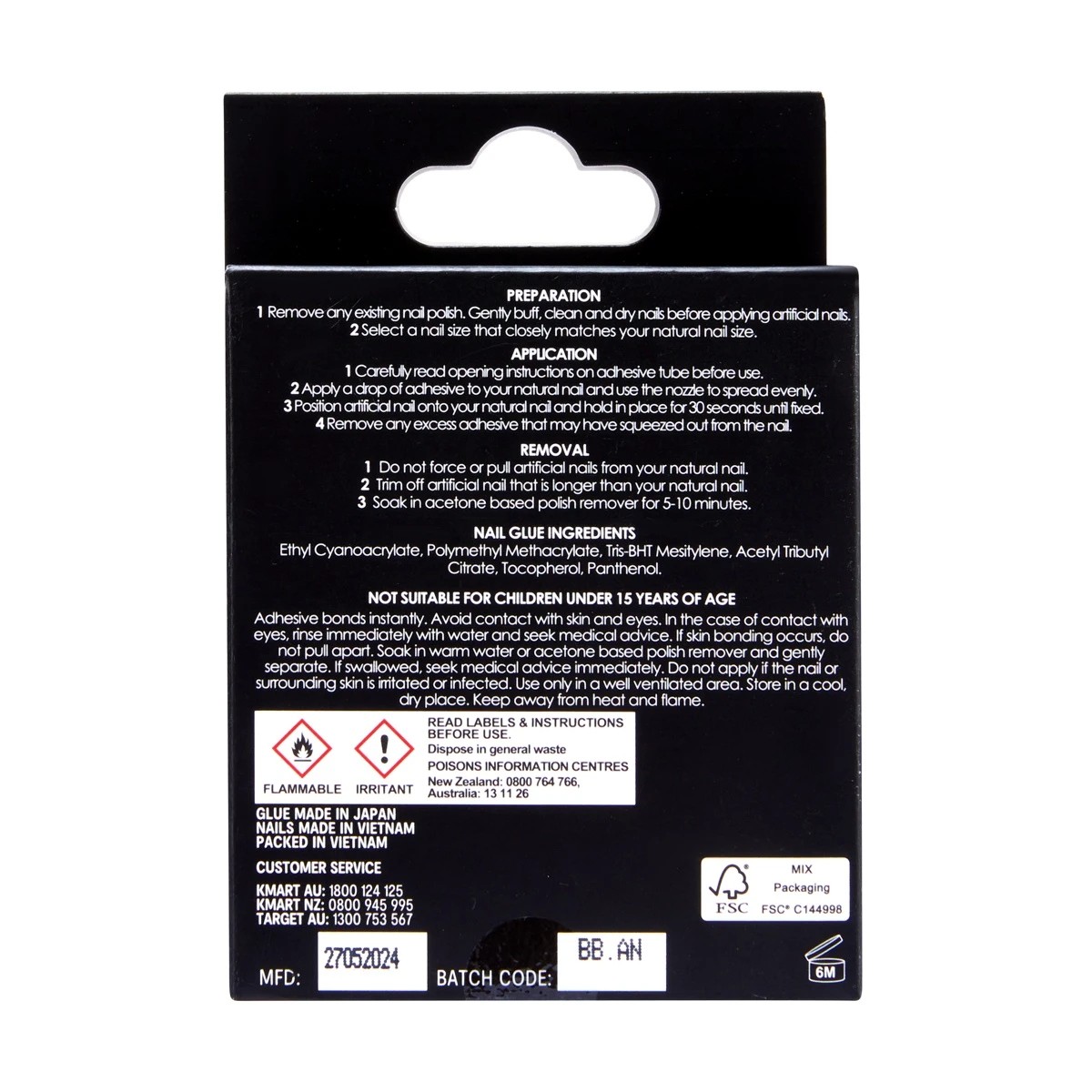 2 OXX Cosmetics 24 Pack Artificial Nails with Adhesive - Medium Square Shape, Black Shiny, 2 of 5