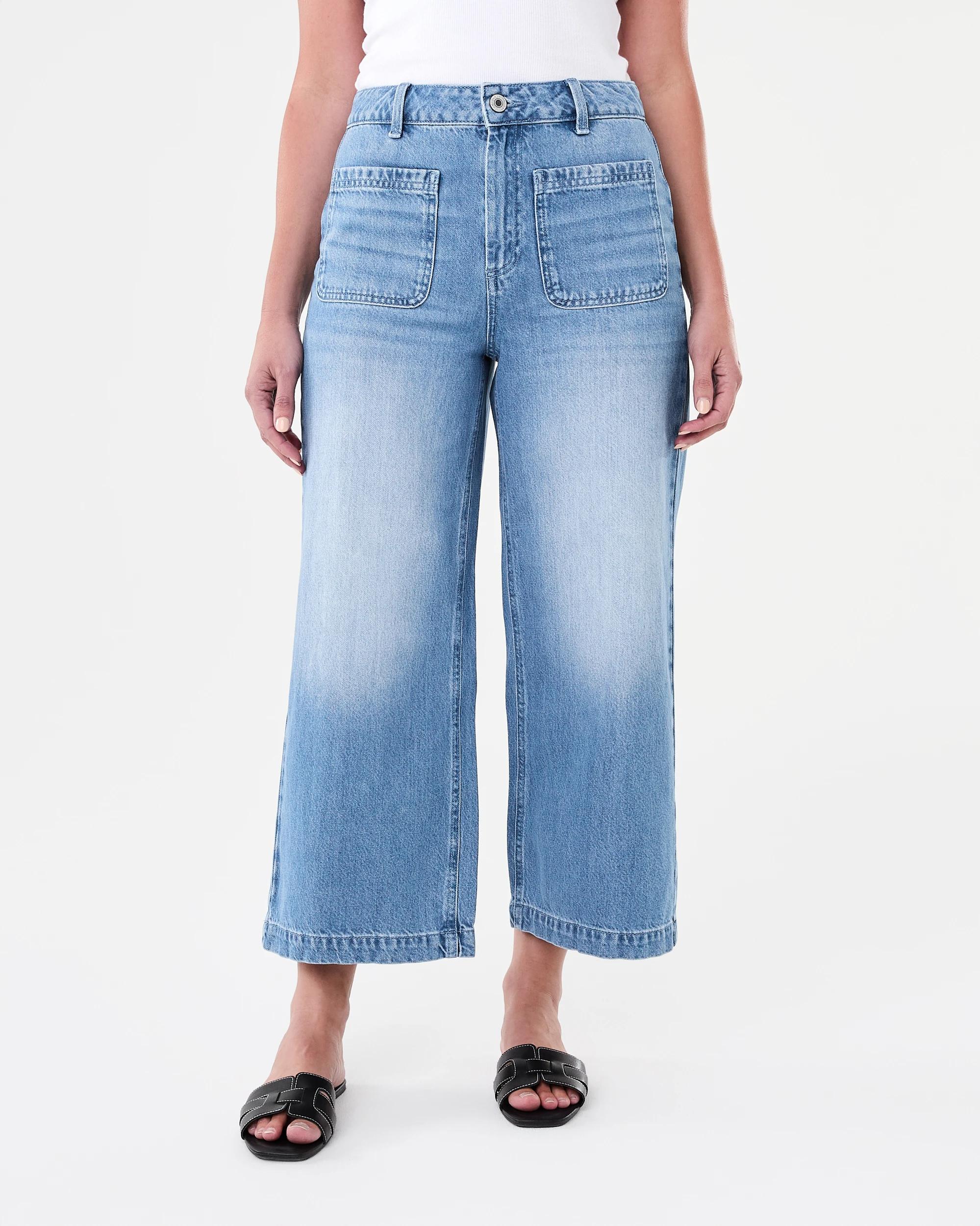 1 Cropped Wide Leg Jeans Mid Wash, 1 of 8