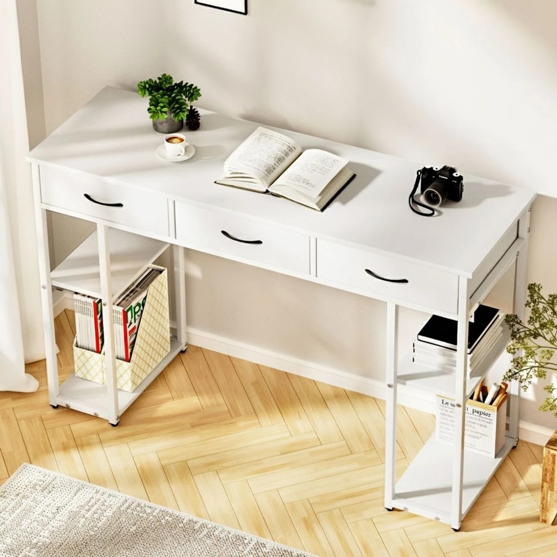 3 Artiss Computer Desk Drawer Shelves Study Table 120CM - Yellow, 3 of 6