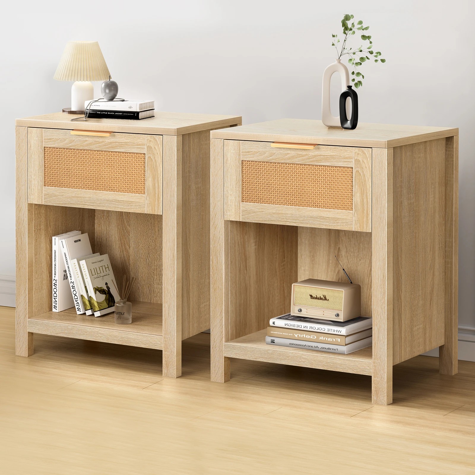 2 Alfordson 2x Bedside Table 1 Drawer Storage Shelf - Oak, 2 of 10