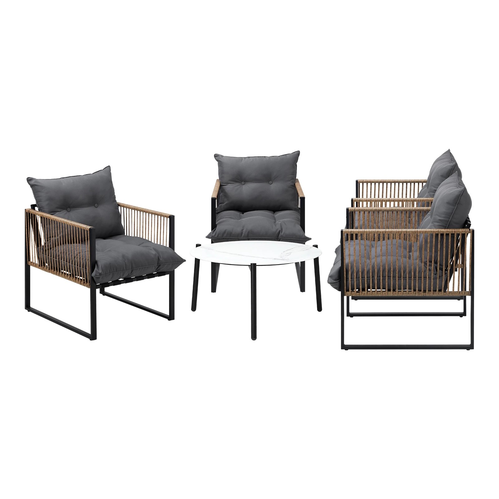 9 Livsip Outdoor Patio Set Furniture White 70cm Coffee Table Rattan Chairs 5PCS - Multi, 9 of 9