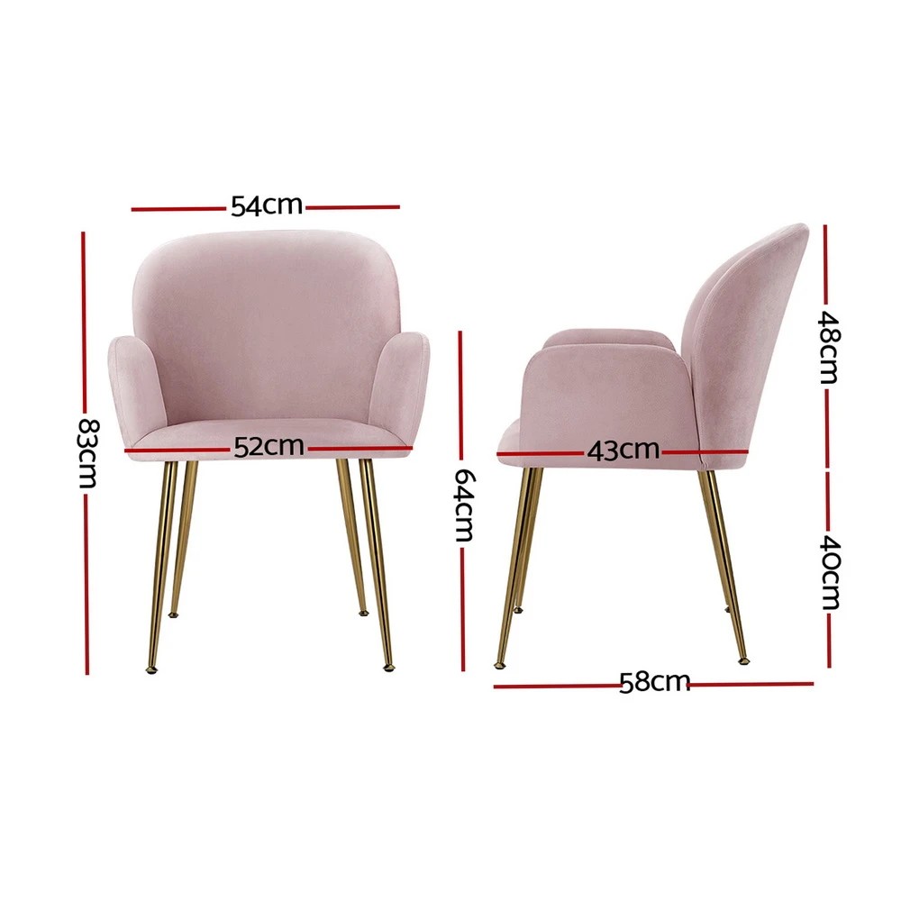 2 Artiss Dining Chairs Set of 4 Velvet Armchair - Pink, 2 of 2
