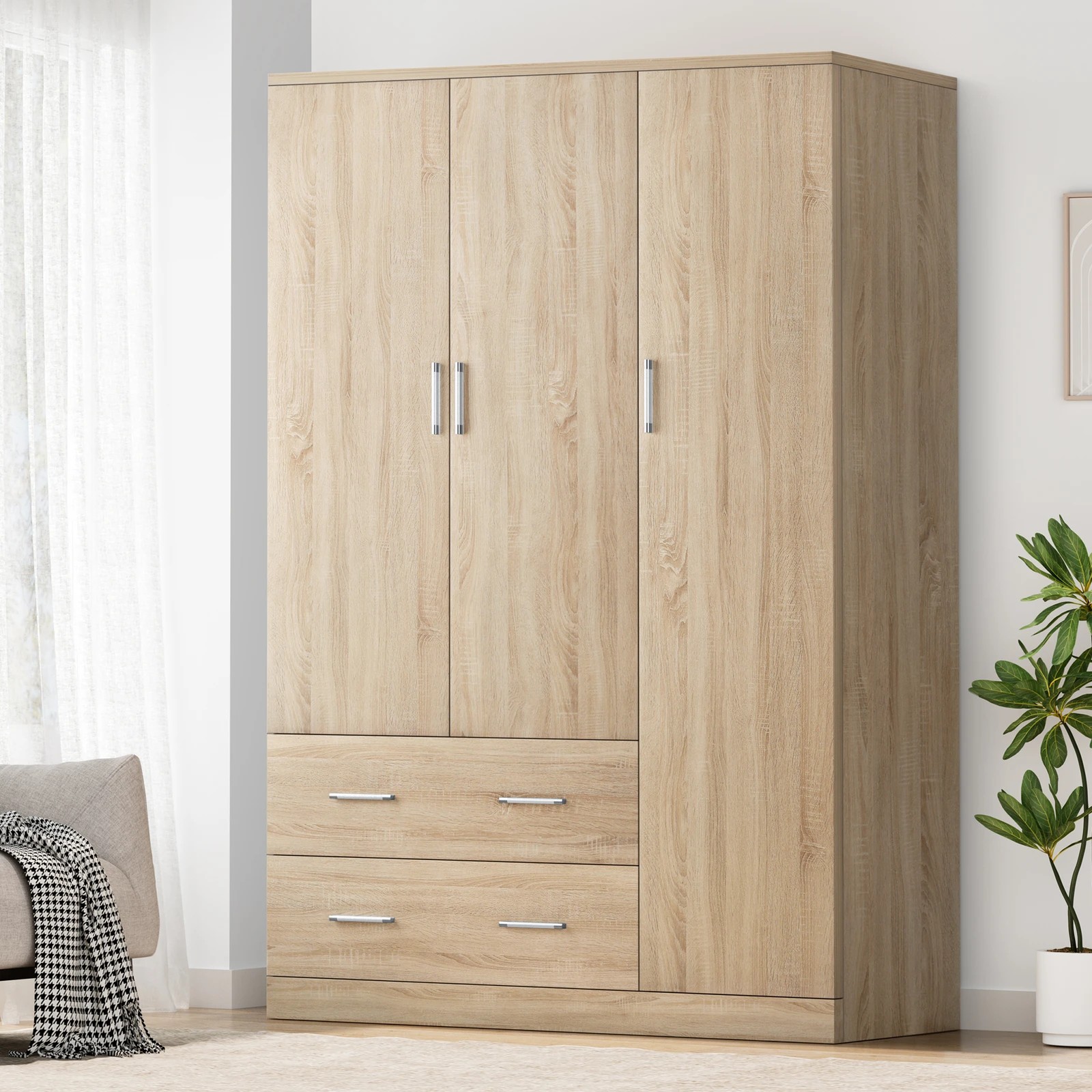 2 Alfordson Wardrobe Clothes Closet Storage Cabinet Organizer Drawer Shelf - Oak, 2 of 4