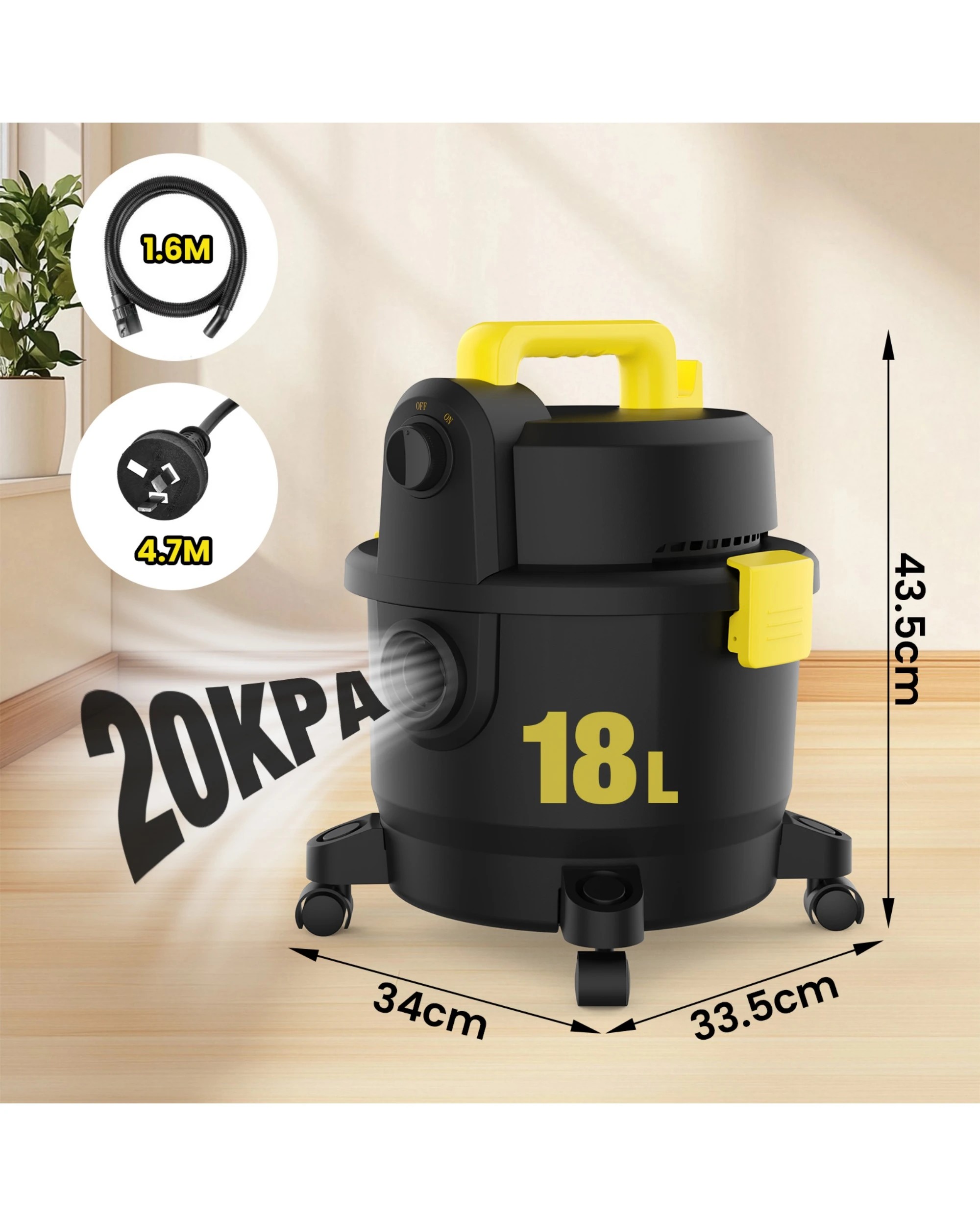 2 Advwin 4 In 1 Wet And Dry Vacuum Cleaner 18l 1000w Black For Pet Hair Dust Liquid, 2 of 7