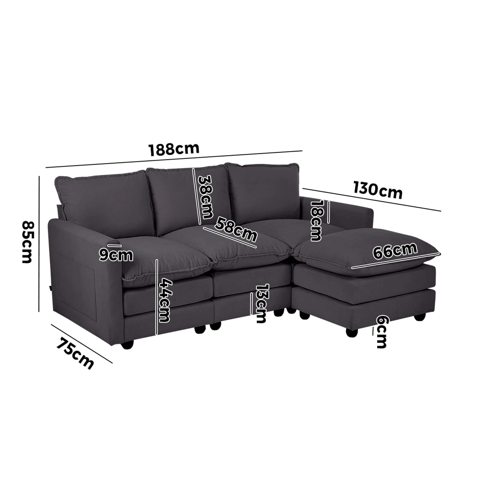 2 Oikiture Sofa Ottoman Set Modular Couch Lounge - Grey, 2 of 10