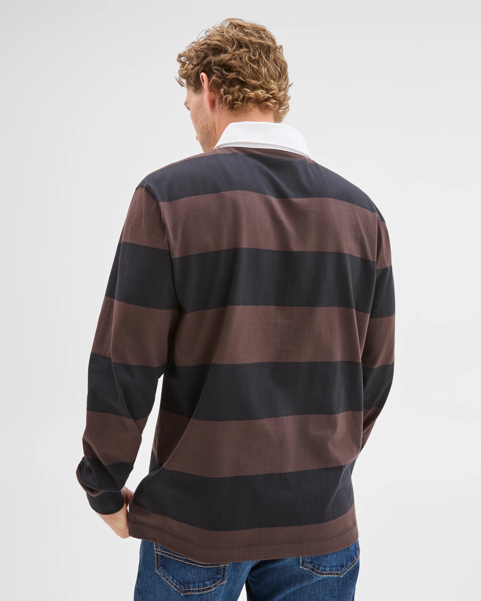 7 Target Man Australian Cotton Long Sleeve Rugby Polo Top CHOCOLATE STRIPE, 7 of 8