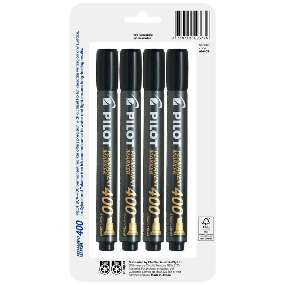 2 PILOT SCA400 Permanent Marker Chisel 1.5-4mm Black 4 Pack, 2 of 6