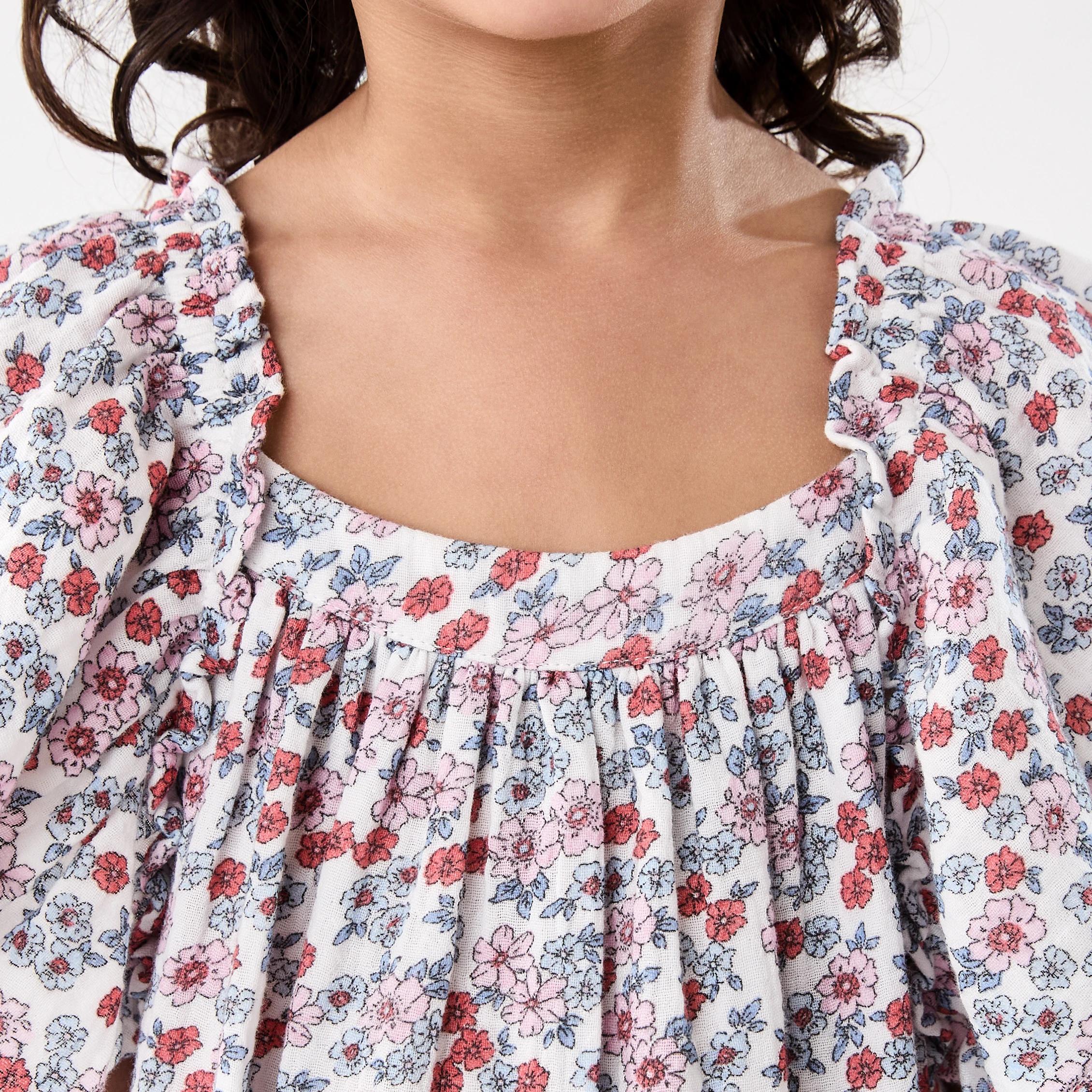 4 Woven Frill Sleeve Dress Bge Floral, 4 of 8