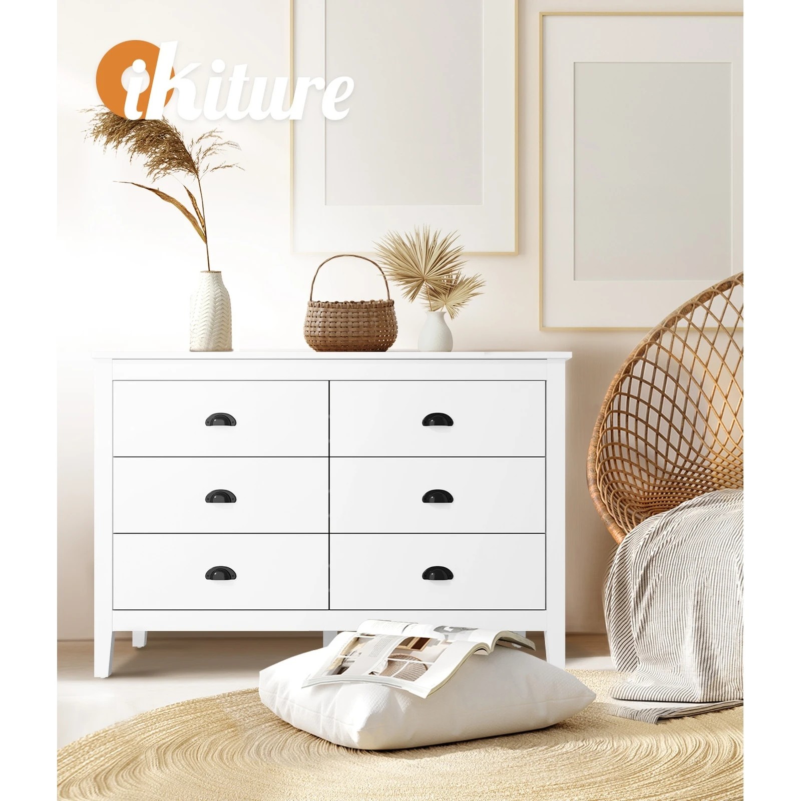 5 Oikiture 6 Chest Of Drawers Dresser Storage Cabinet Vintage
 - White, 5 of 10