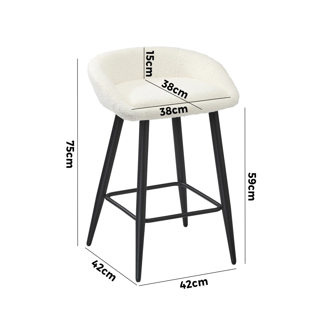 9 Oikiture Bar Stools Set Of 2 Kitchen Dining Chairs Counter Stool Boucle
 - White, 9 of 9
