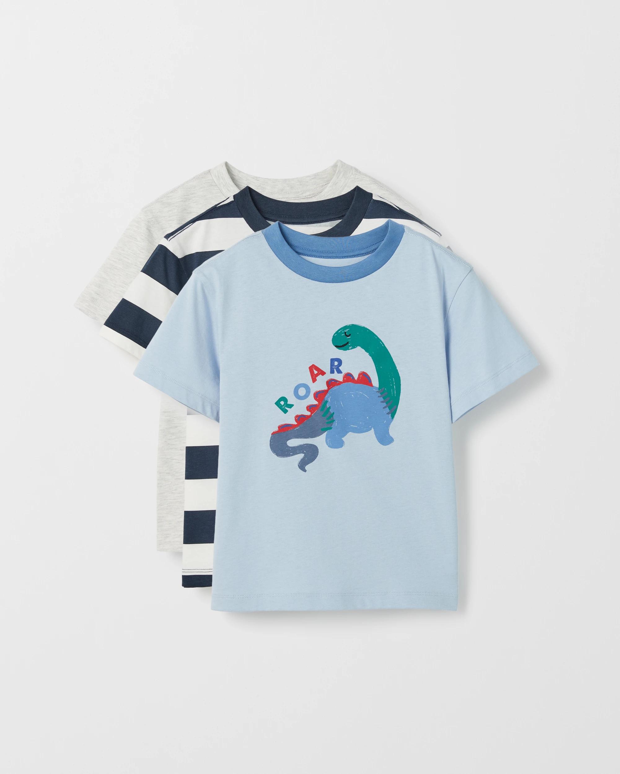 1 Target Kids Australian Cotton Blend 3 Pack T-Shirt DINO-BLUE/NAVY, 1 of 5
