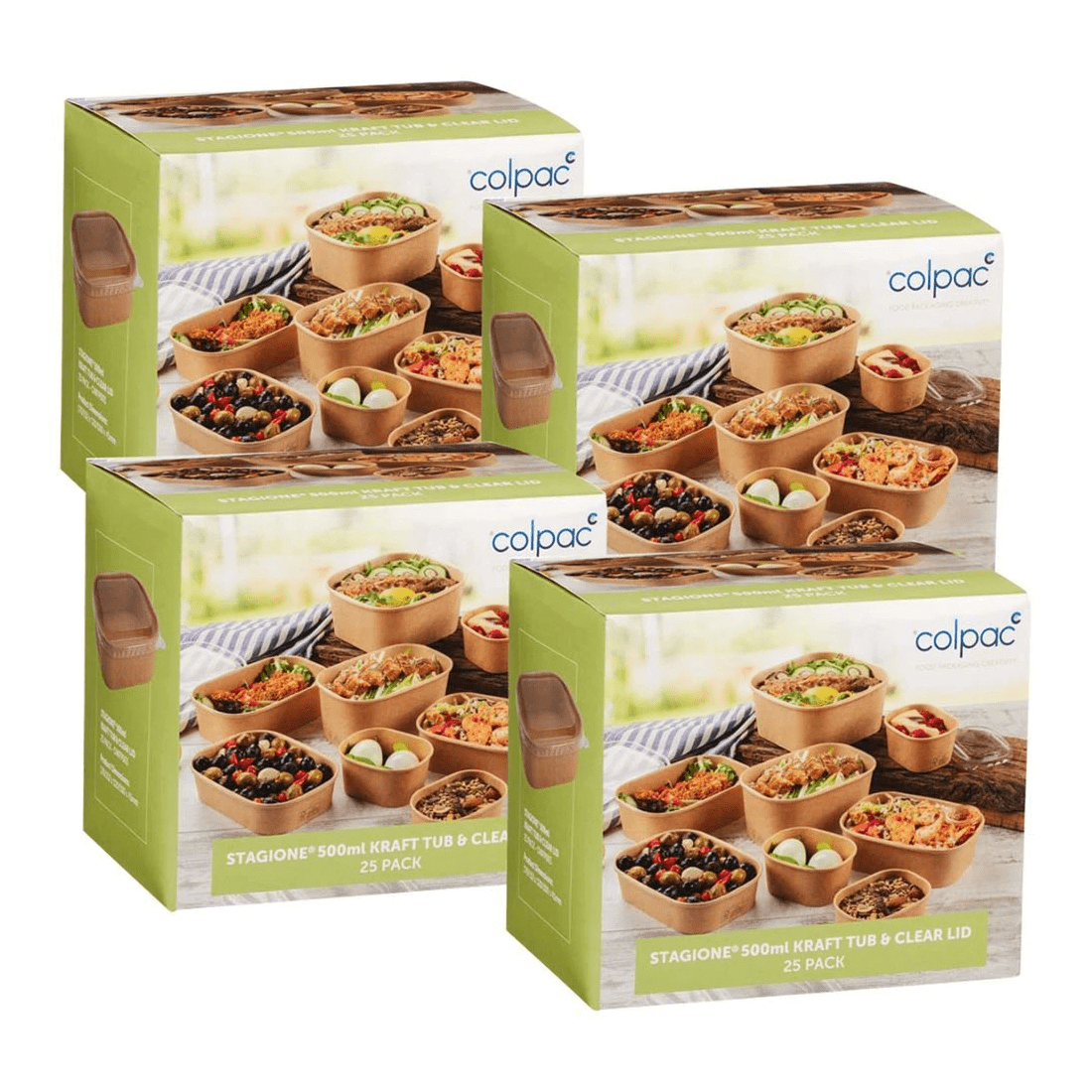 1 Colpac Stagione Kraft Tub and Lid 500ml 100 Pack, 1 of 2