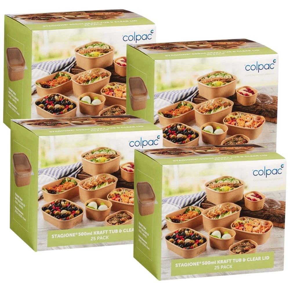 1 Colpac Stagione Kraft Tub and Lid 500ml 100 Pack, 1 of 2