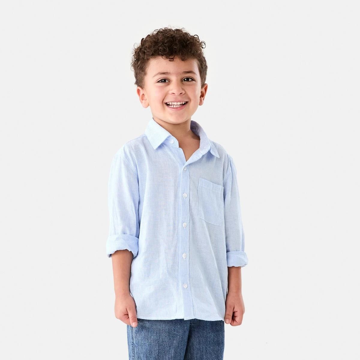 2 Long Sleeve Linen Shirt BLUE STRIPE, 2 of 9