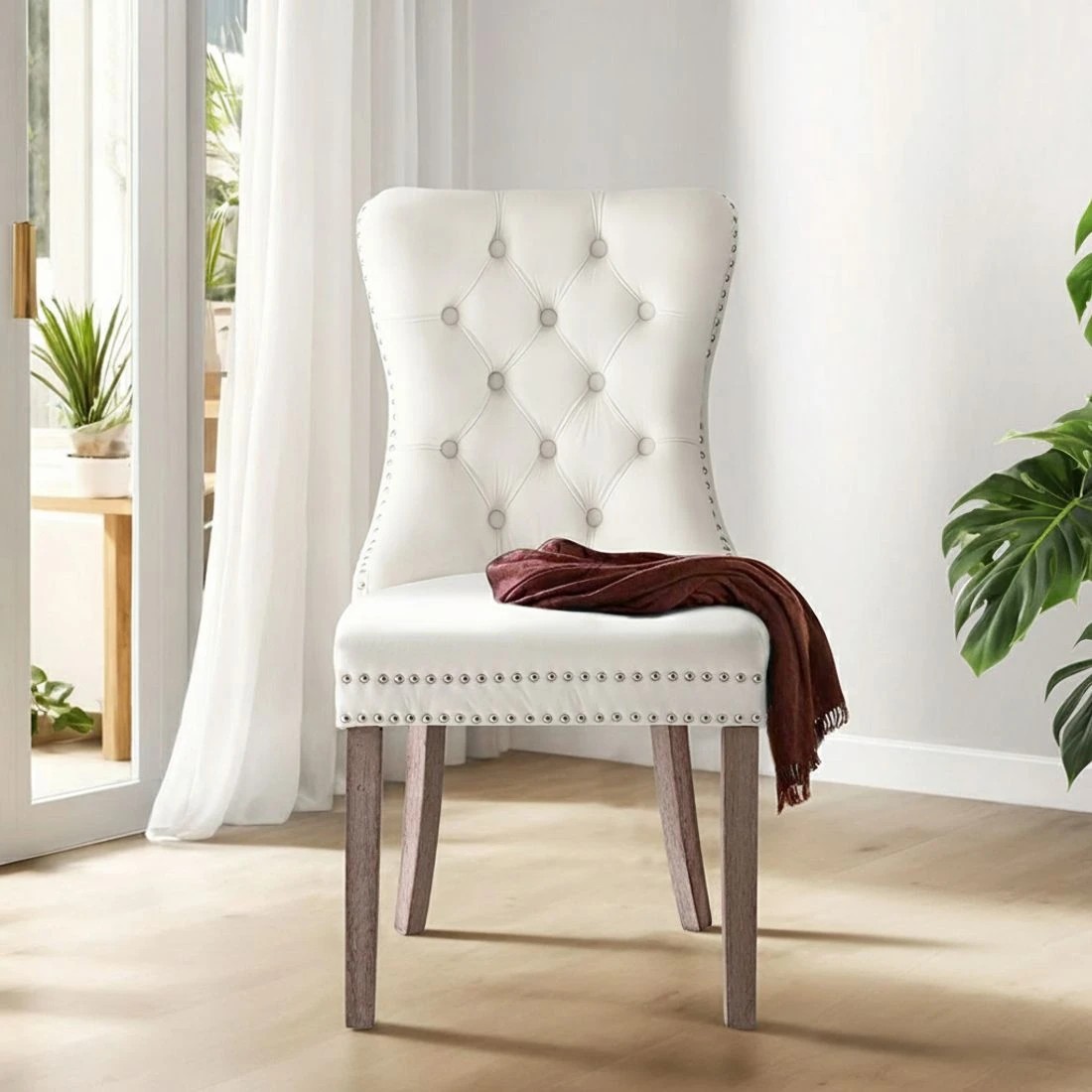 3 1 Set of 2 Artiss Dining Chairs  Velvet - Beige, 3 of 5